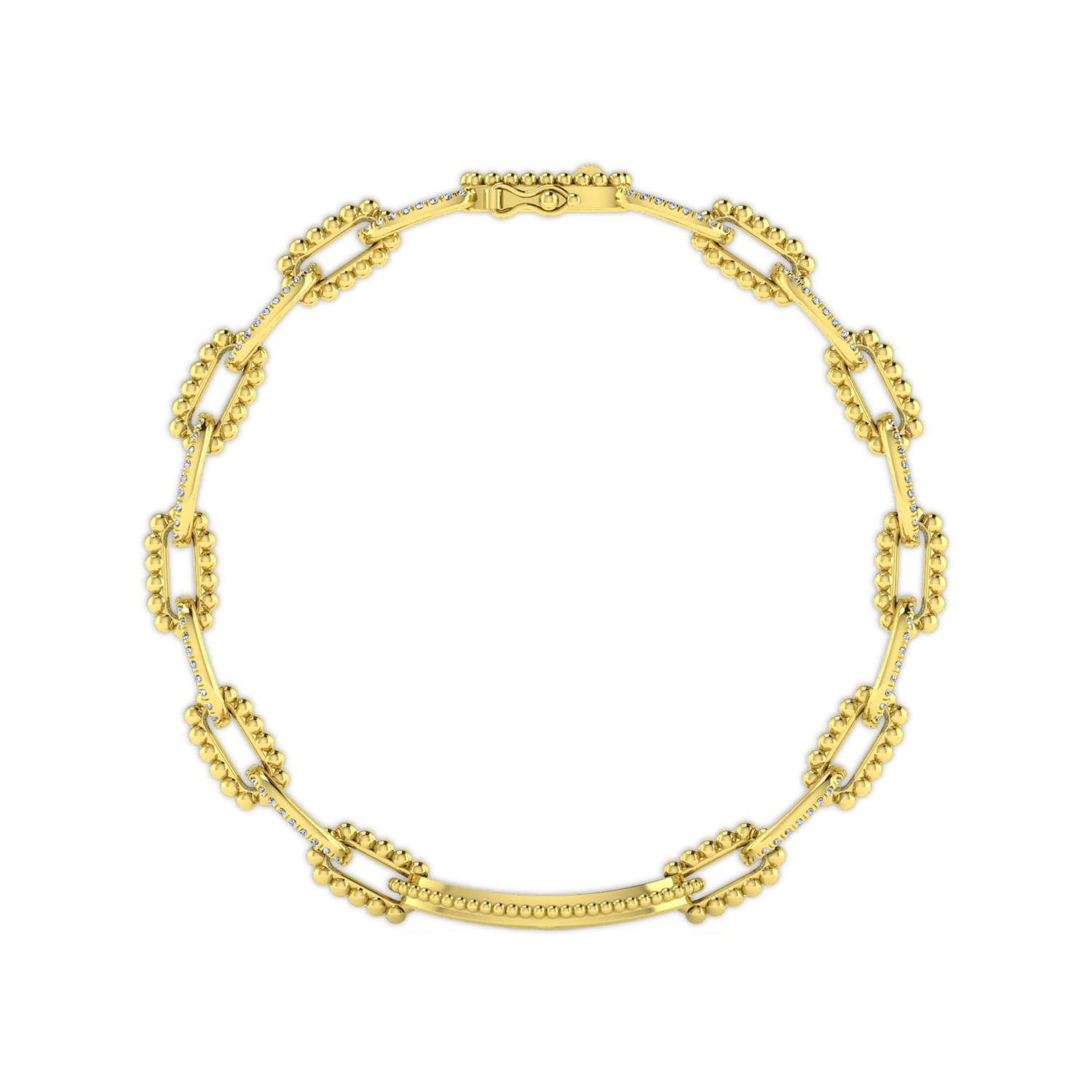 14K Yellow Gold Bujukan and Diamond Link Chain Bracelet