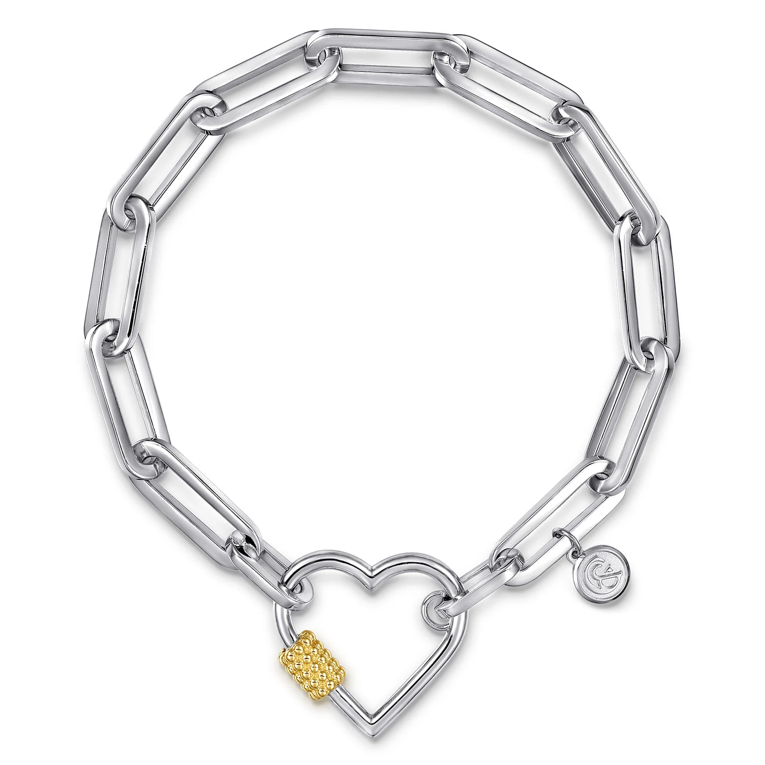 14K Yellow Gold and 925 Sterling Silver Link Chain Bujukan Heart Bracelet