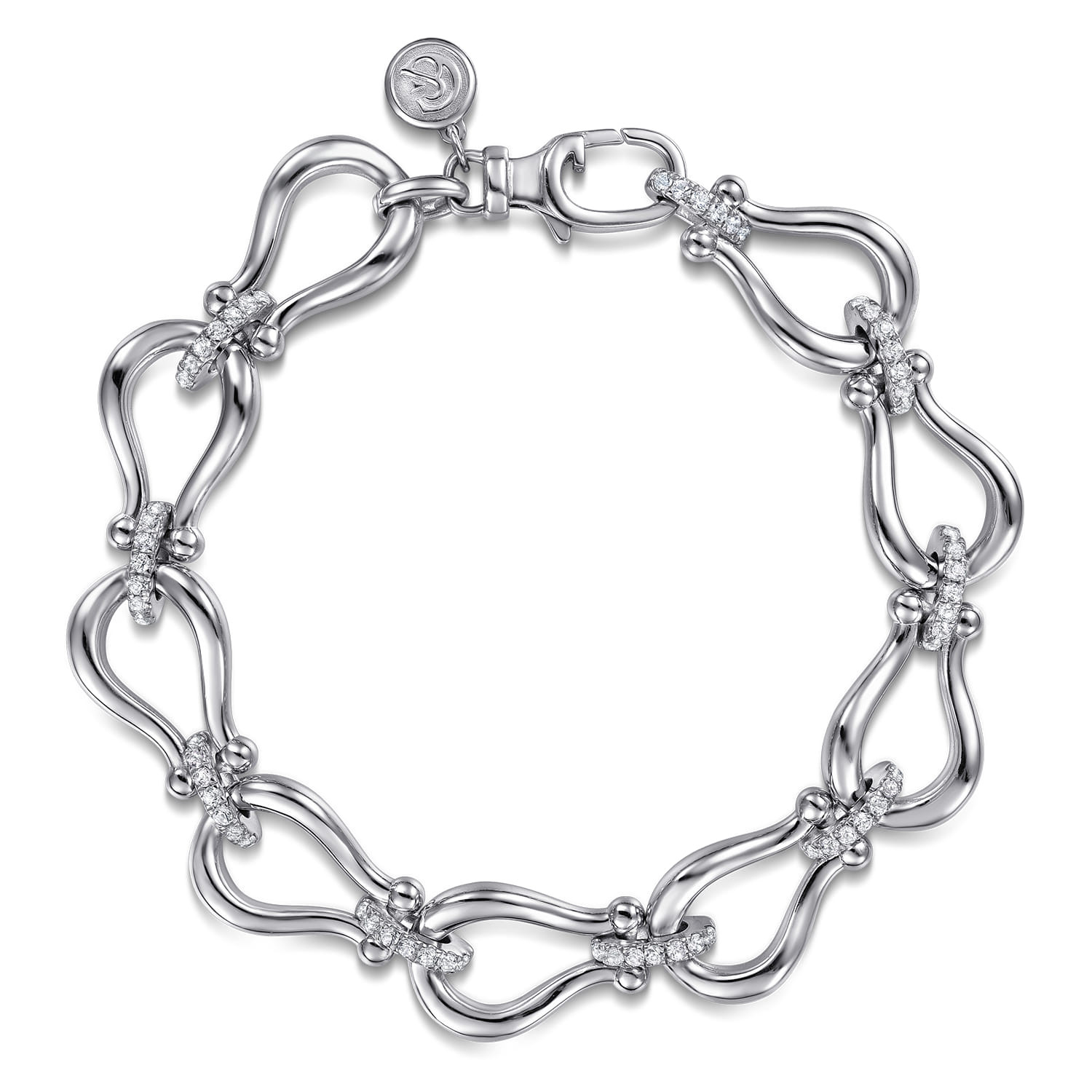 925 Sterling Silver Bujukan Beaded Stirrup White Sapphire Link Chain Bracelet