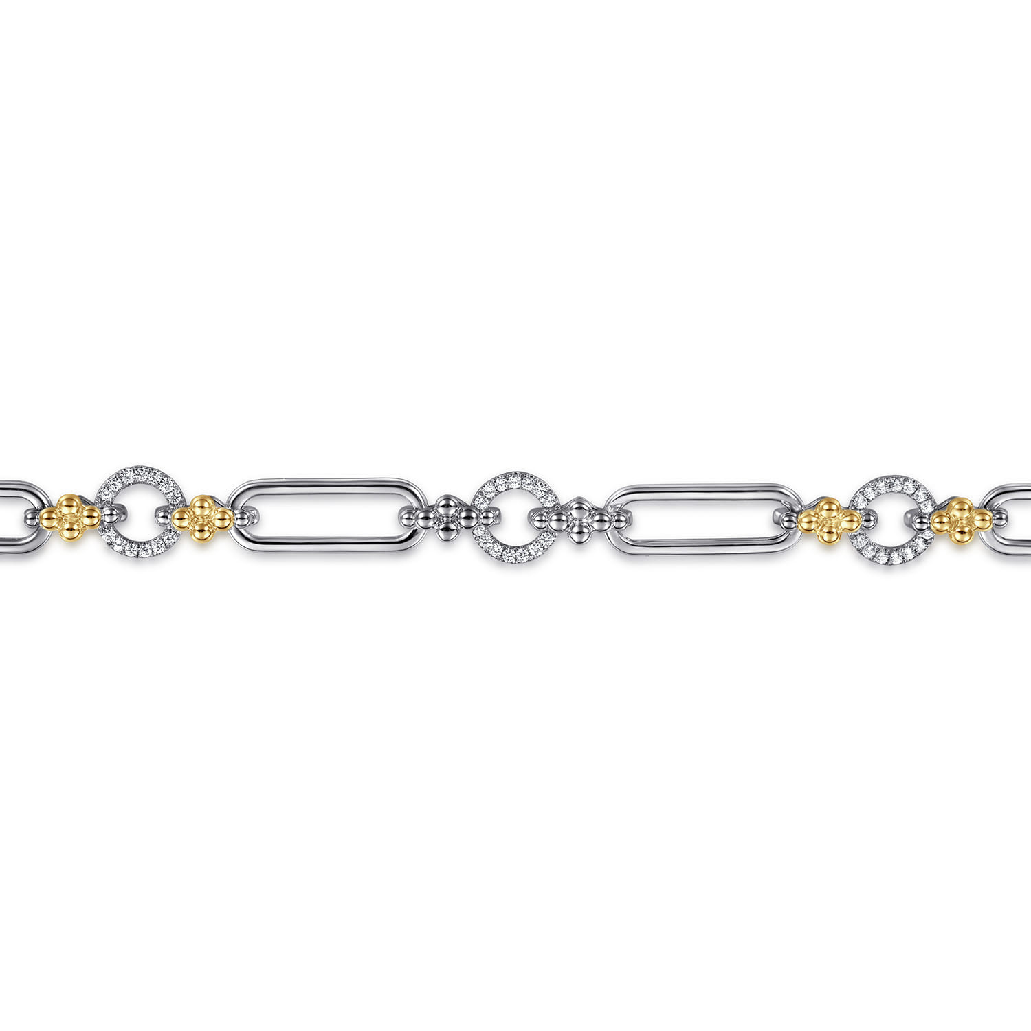 14K Yellow Gold and 925 Sterling Silver Bujukan Clover and White Sapphire Link Chain Bracelet