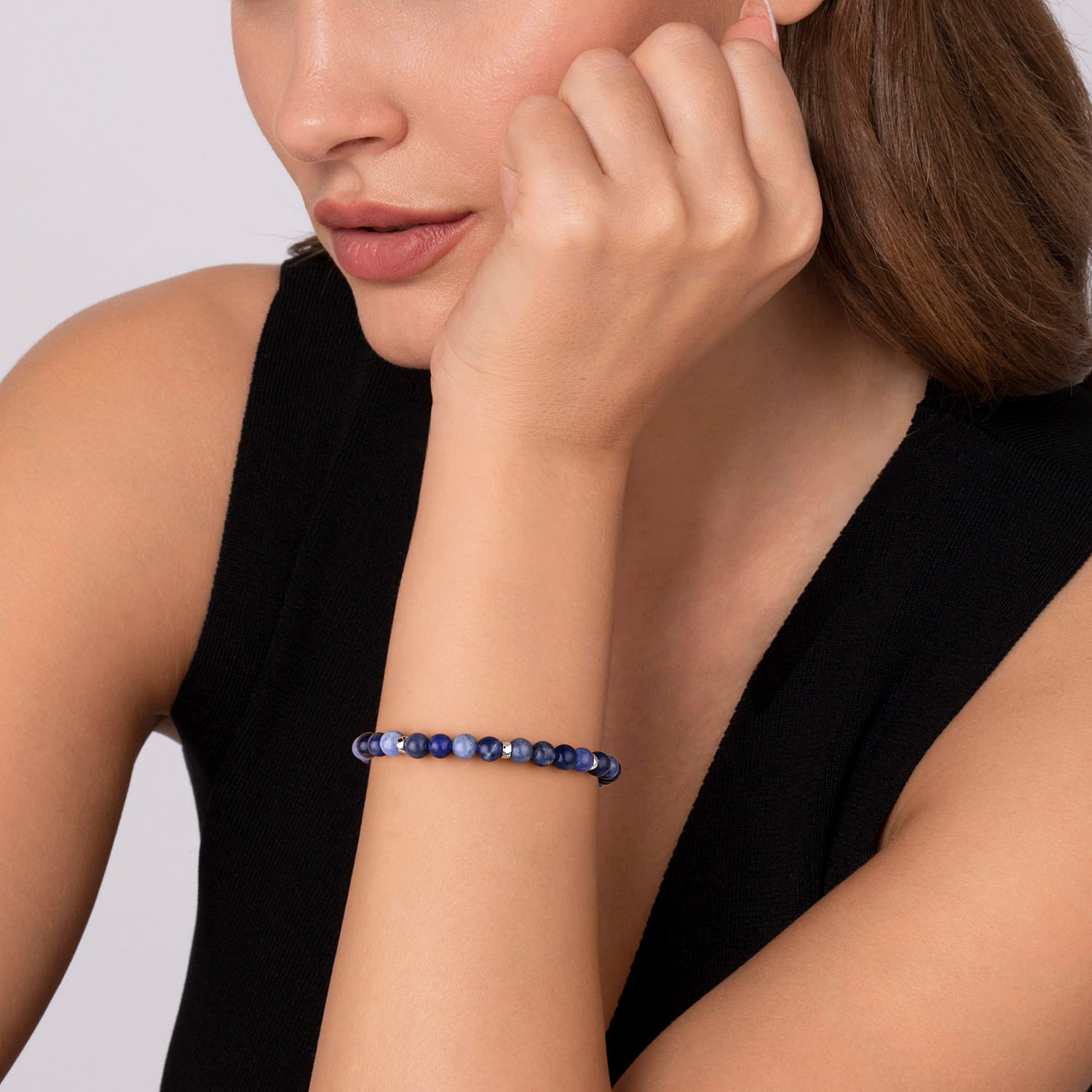Diamonds Do Good 925 Sterling Silver 6mm Blue Sodalite Bead and Diamond Bracelet