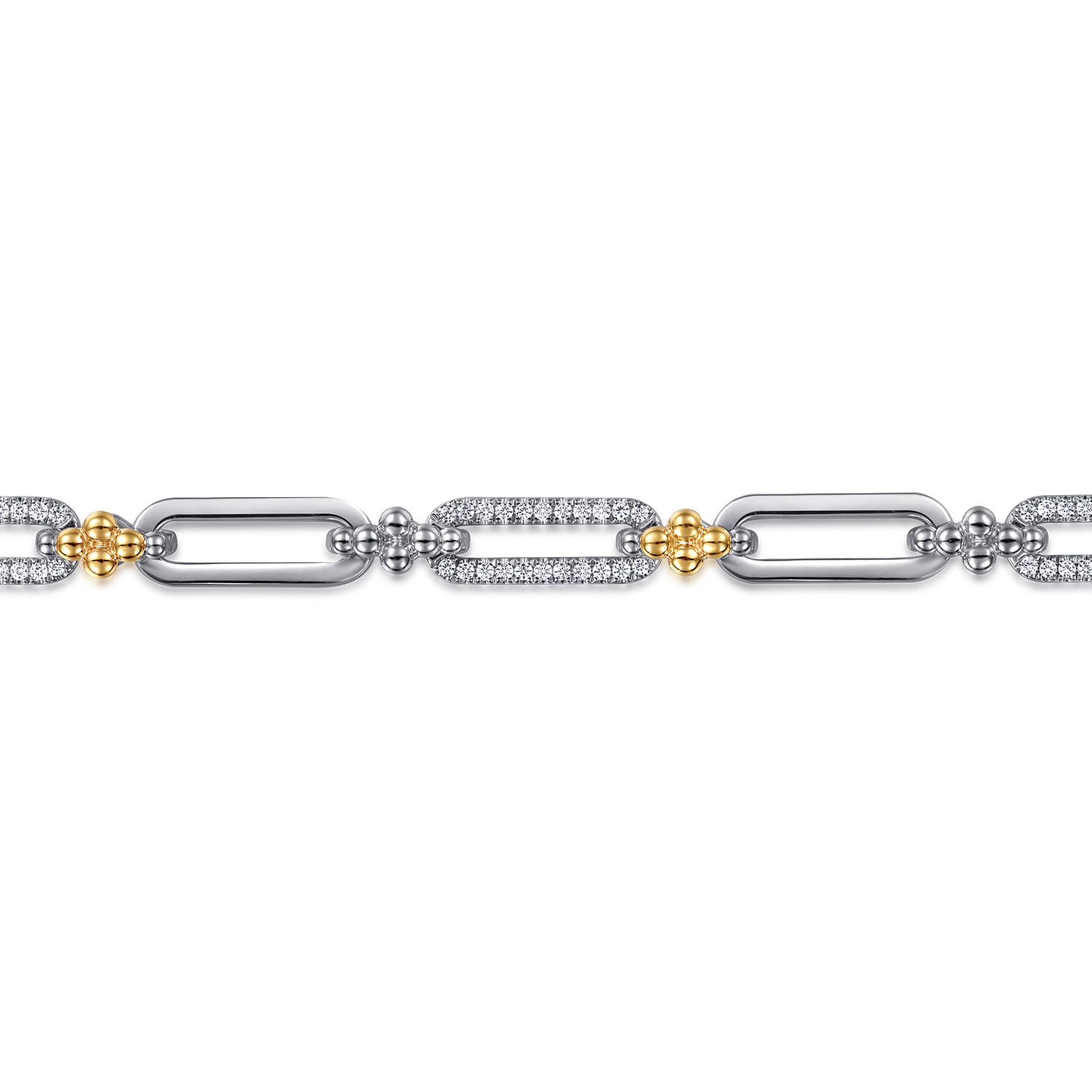 14K Yellow Gold and 925 Sterling Silver Bujukan White Sapphire Link Chain Bracelet