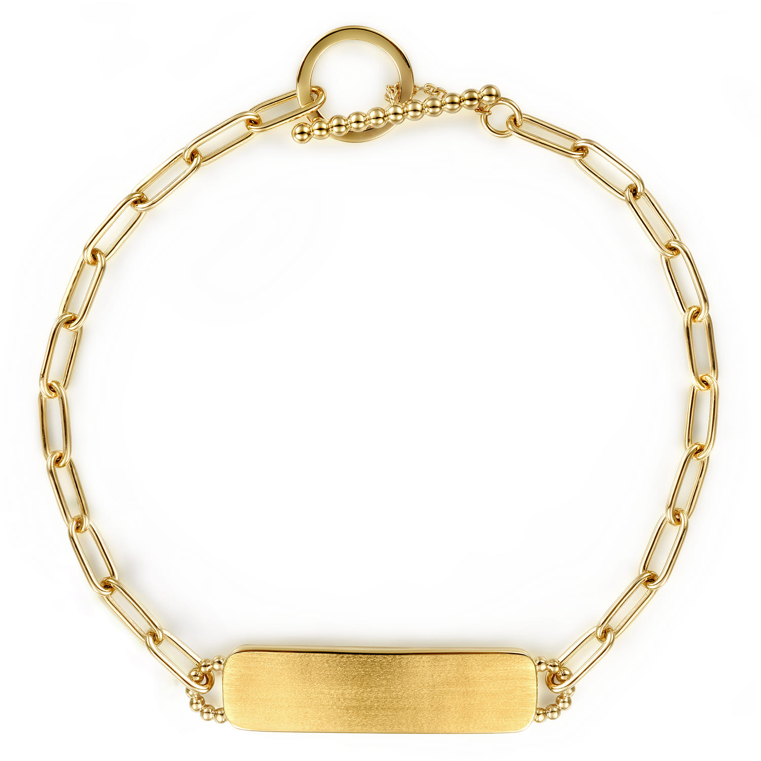 14K Yellow Gold Hollow Paperclip Chain Bracelet with Engravable ID
