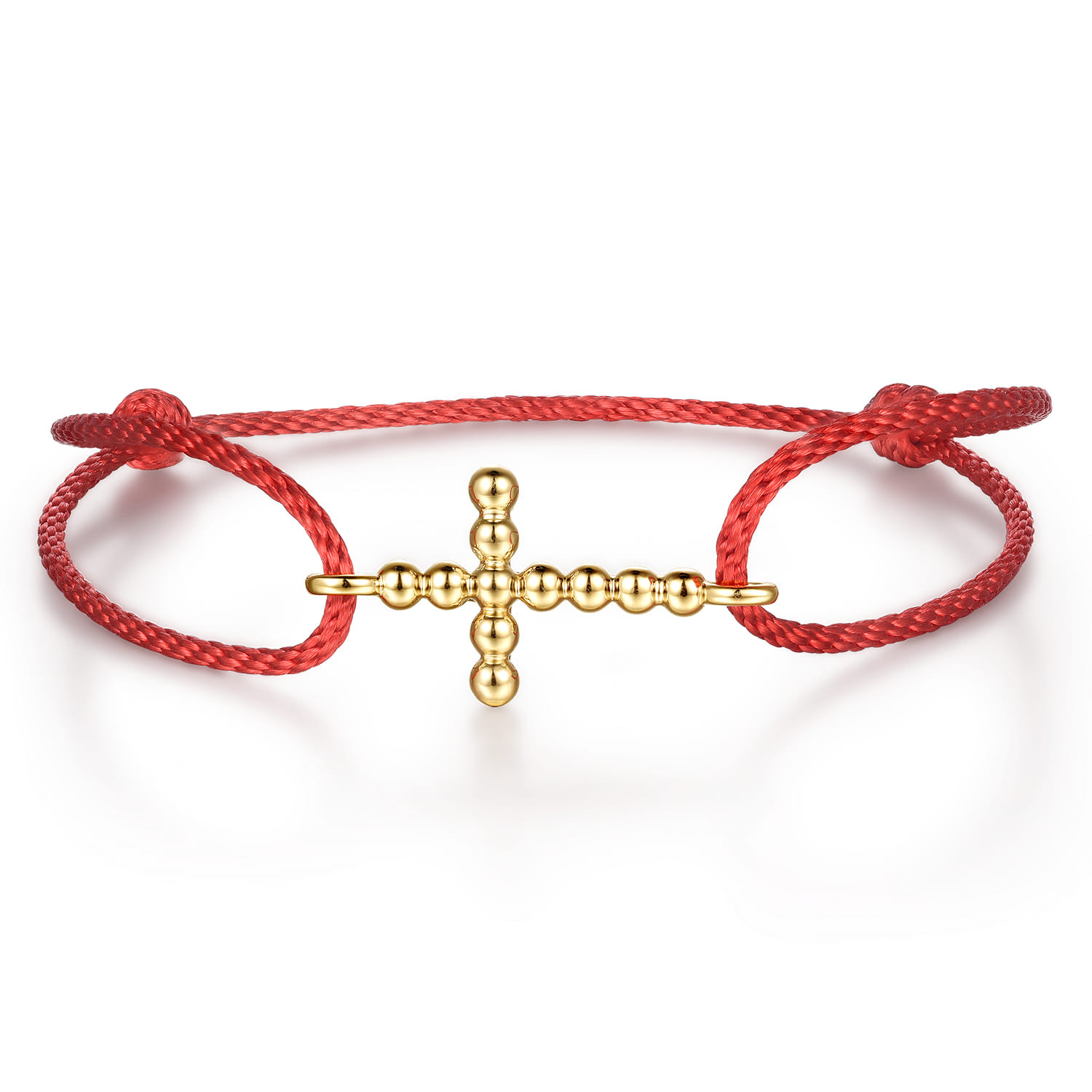 14K Yellow Gold Bujukan Cross Red Cord Bracelet