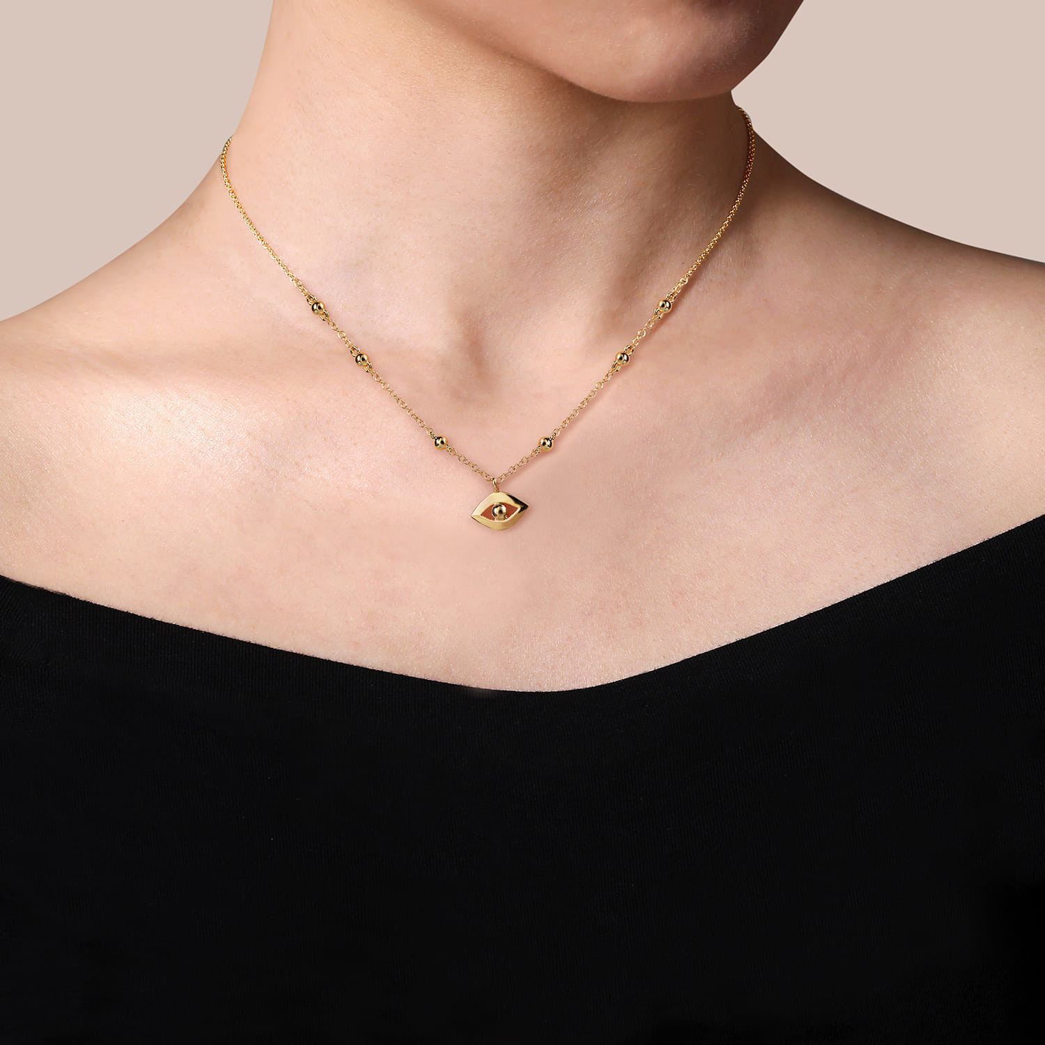 14K Yellow Gold Bujukan Evil Eye Pendant Necklace