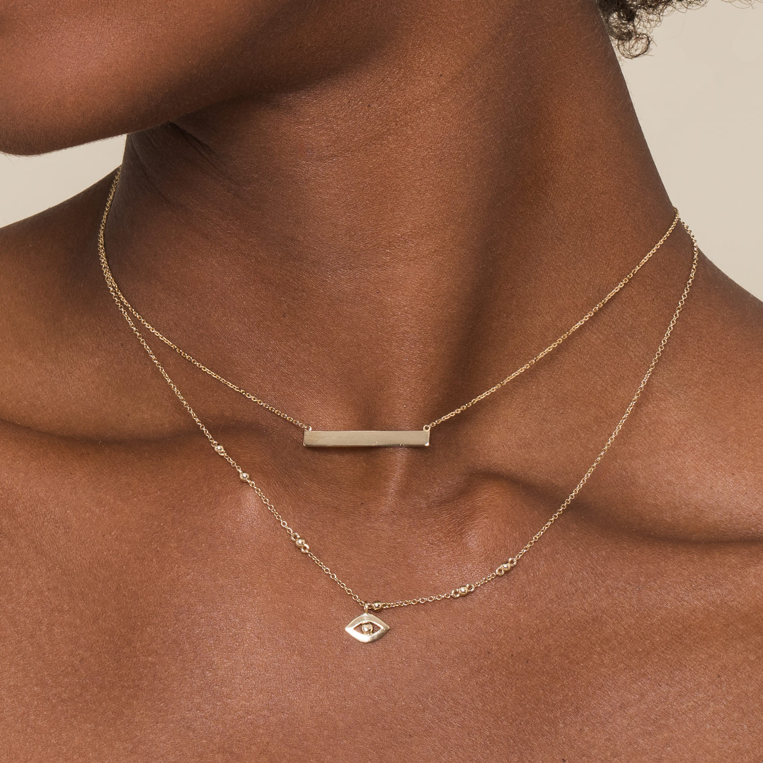 14K Yellow Gold Bujukan Evil Eye Pendant Necklace