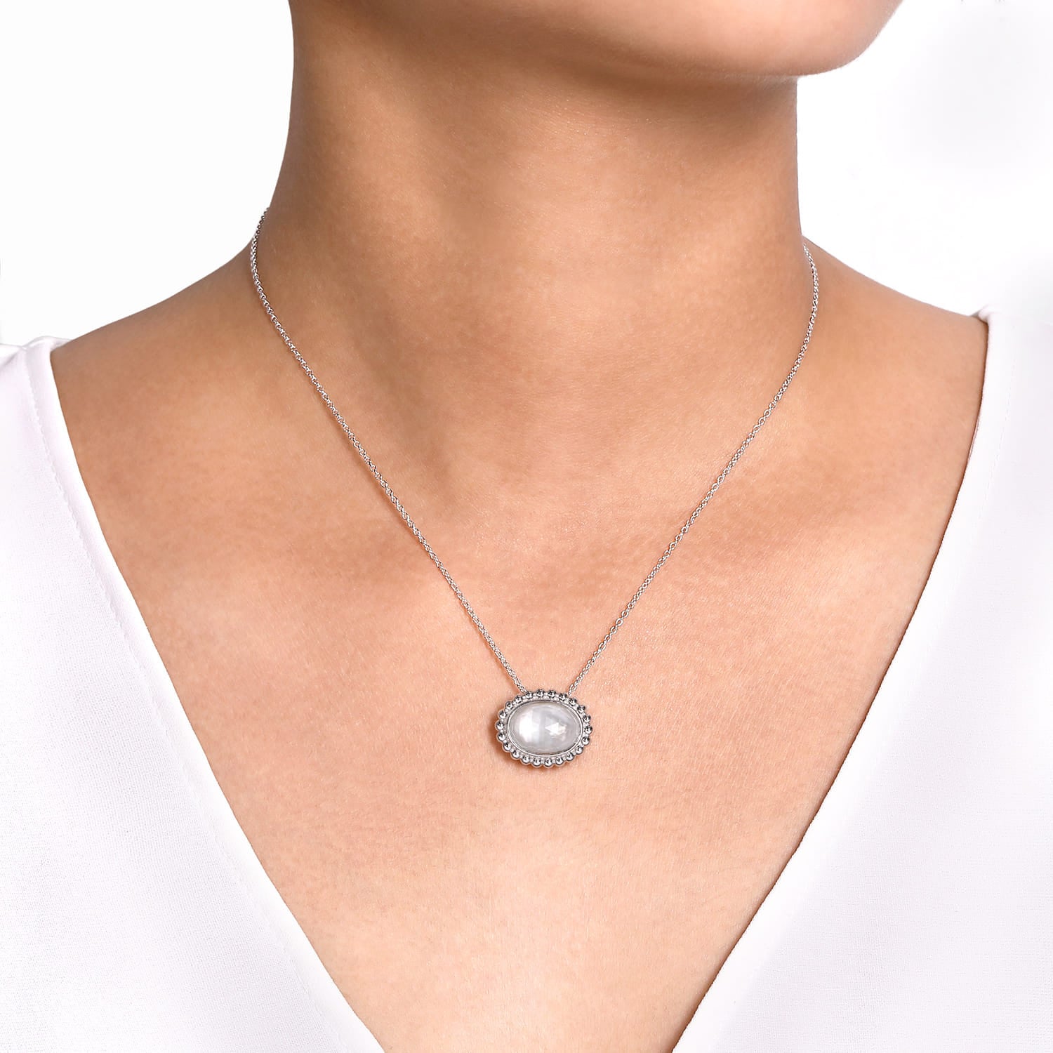 925 Sterling Silver Rock Crystal and Pendant Necklace