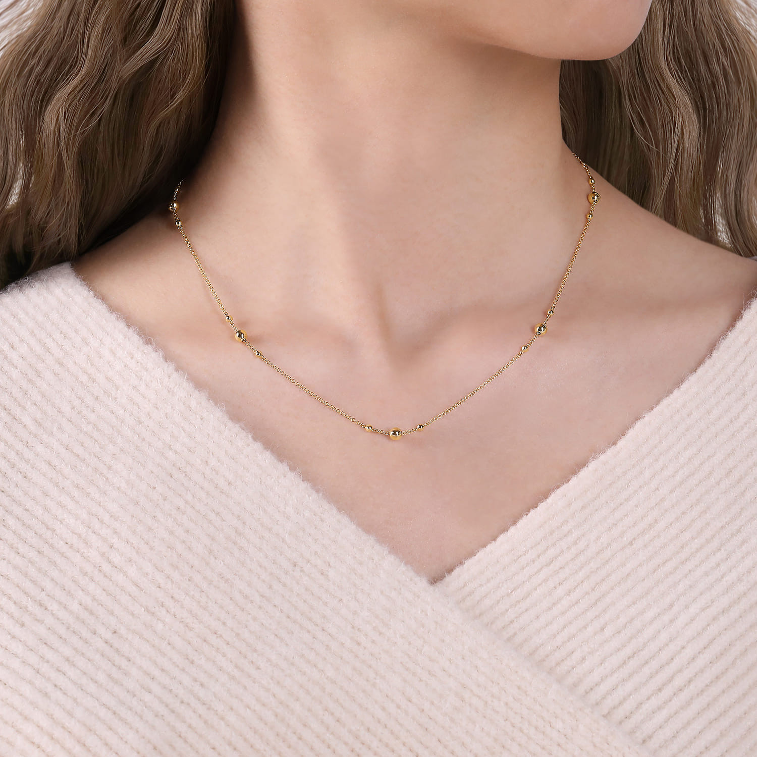 14K Yellow Gold Bujukan Bead Station Necklace