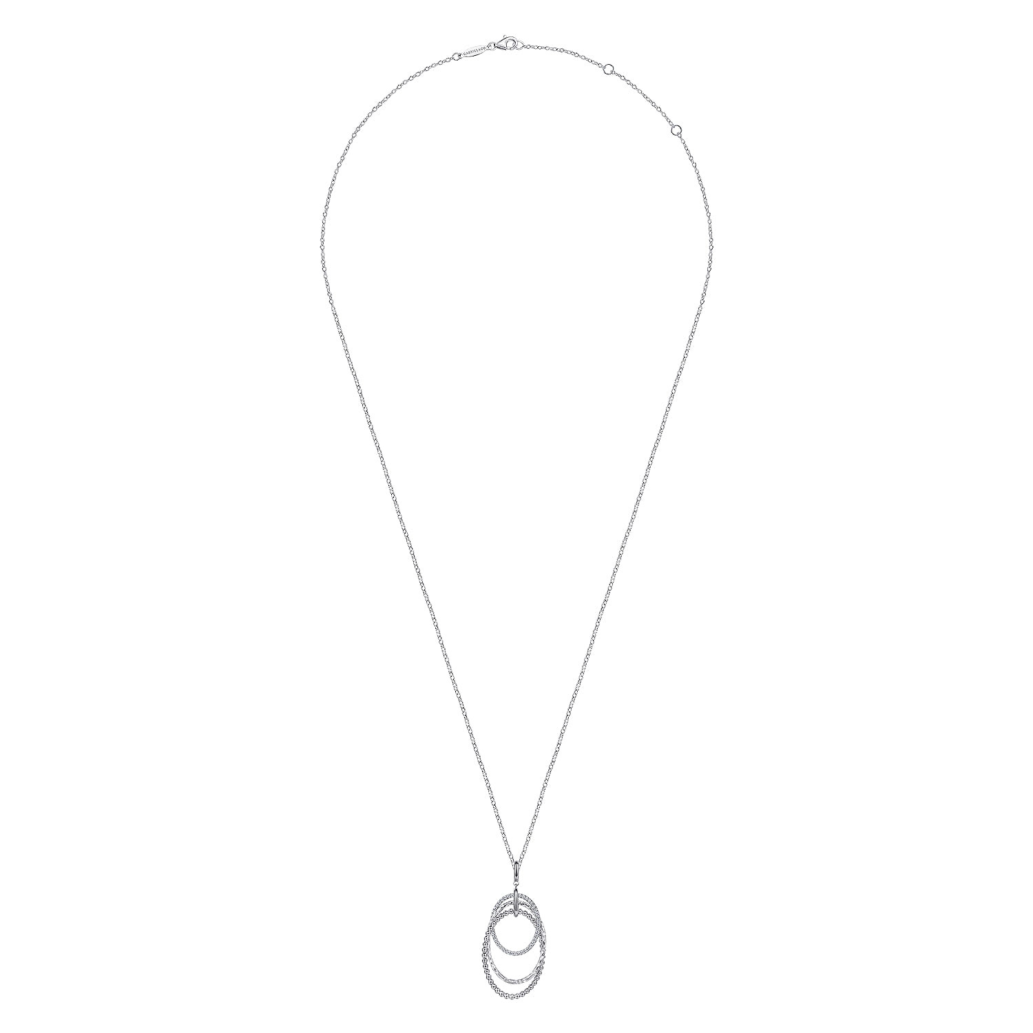 24 Inch 925 Sterling Silver White Sapphire Layered Ovals Pendant Necklace