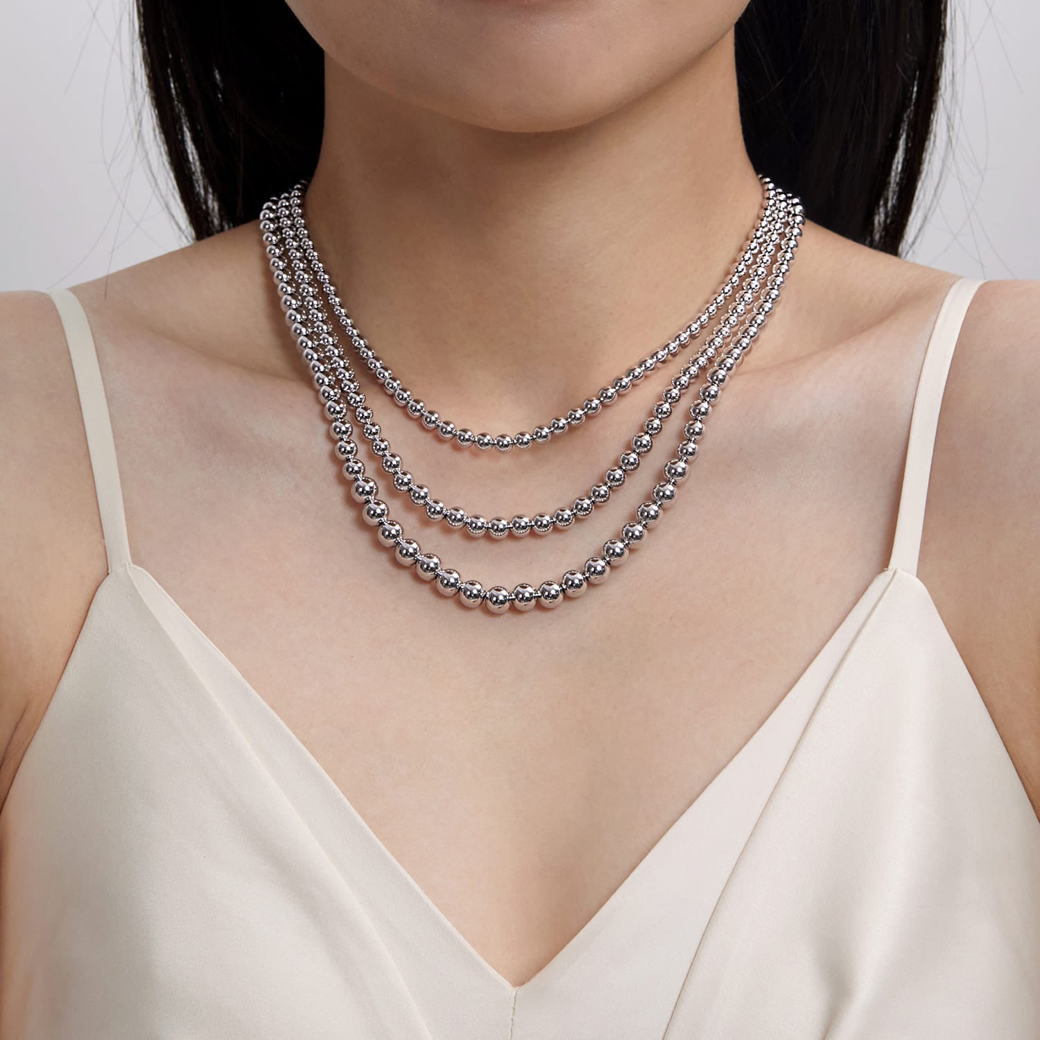 925 Sterling Silver Bujukan Beads Three Layered Necklace