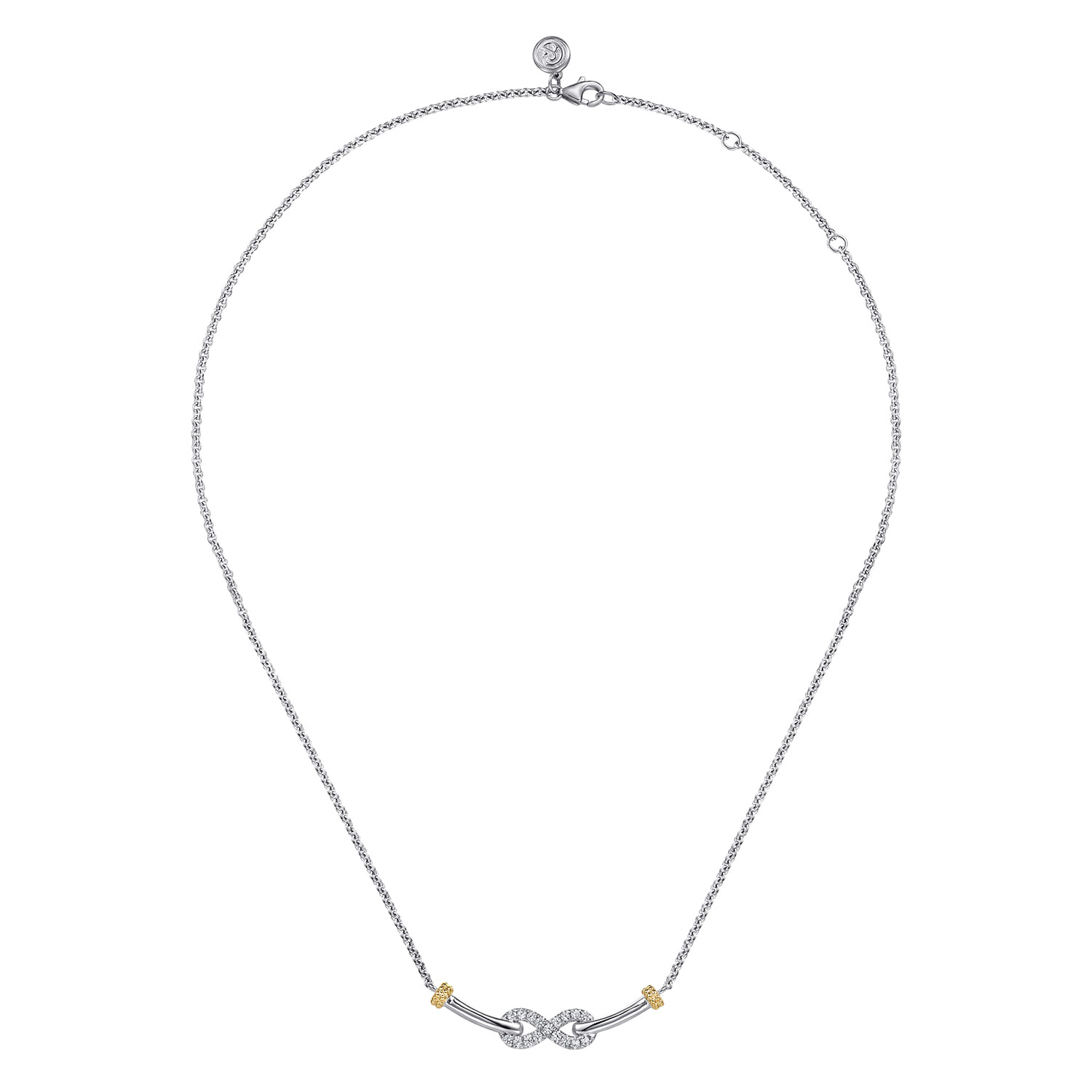 14K Yellow Gold and 925 Sterling Silver Bujukan White Sapphire Infinity Bar Necklace