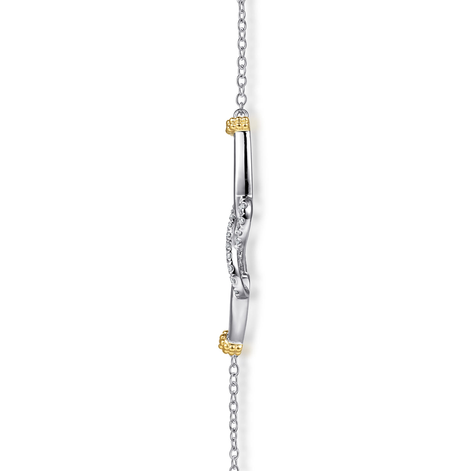 14K Yellow Gold and 925 Sterling Silver Bujukan White Sapphire Infinity Bar Necklace