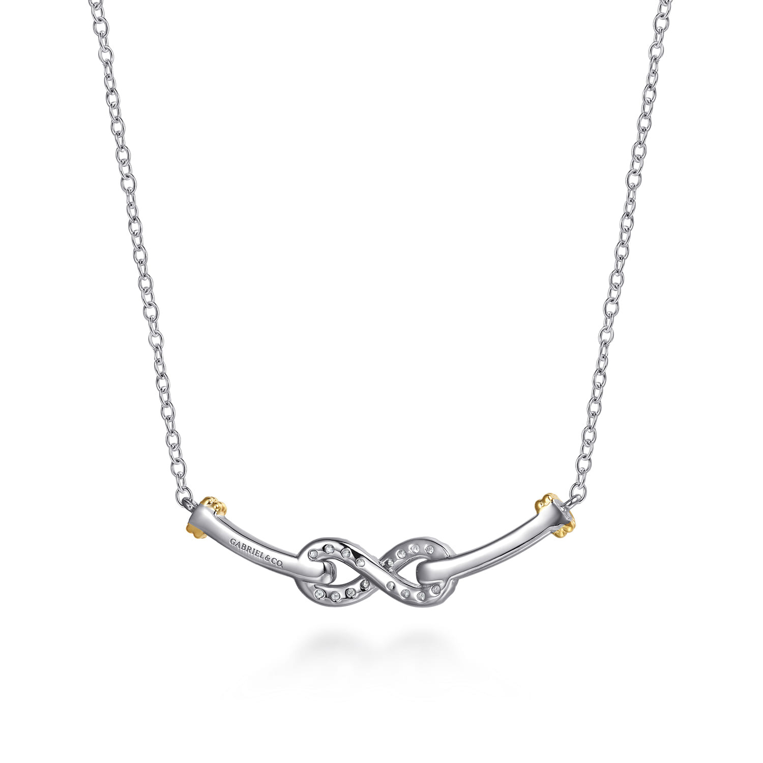 14K Yellow Gold and 925 Sterling Silver Bujukan White Sapphire Infinity Bar Necklace