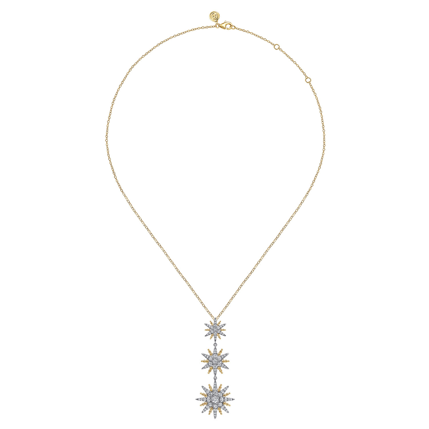 14K White & Yellow Gold Bujukan Diamond Starburst Drop Pendant Necklace