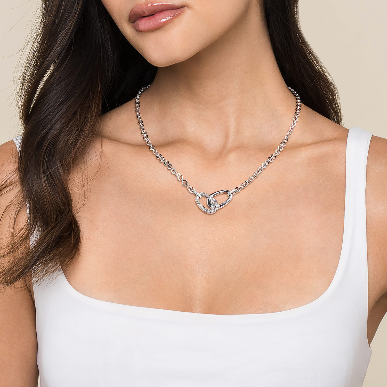 925 Sterling Silver Bujukan and White Sapphire Link Chain Necklace
