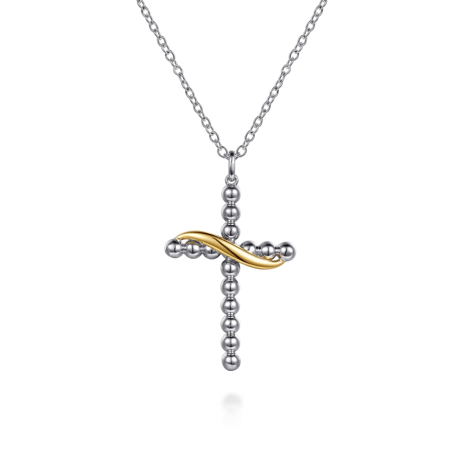 14K Yellow Gold and 925 Sterling Silver Bujukan Cross Necklace