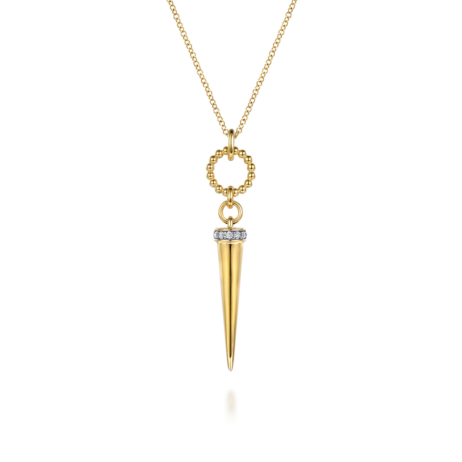 14K Yellow Gold Bujukan Link and Diamond Bullet Drop Necklace