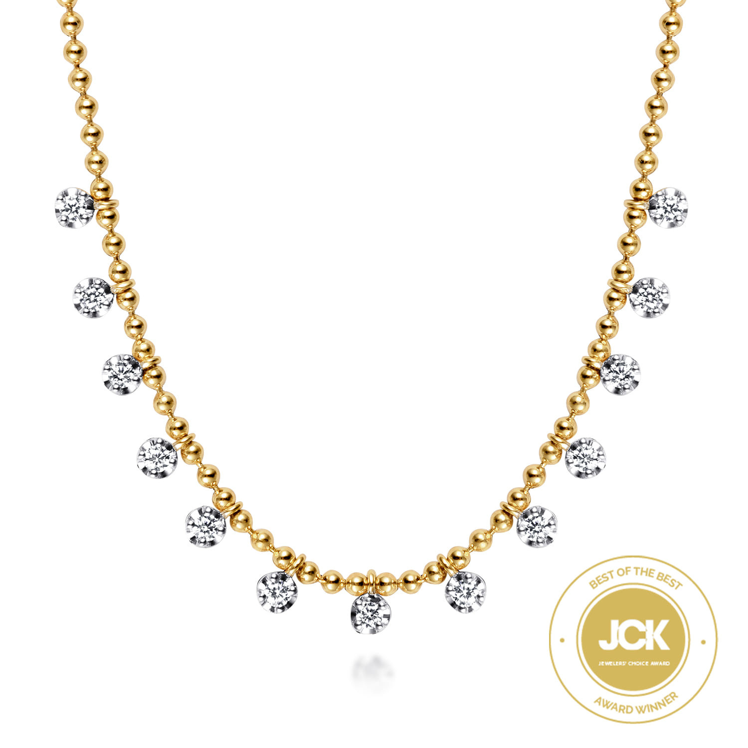 14K White Gold Diamond Drop Station Necklace