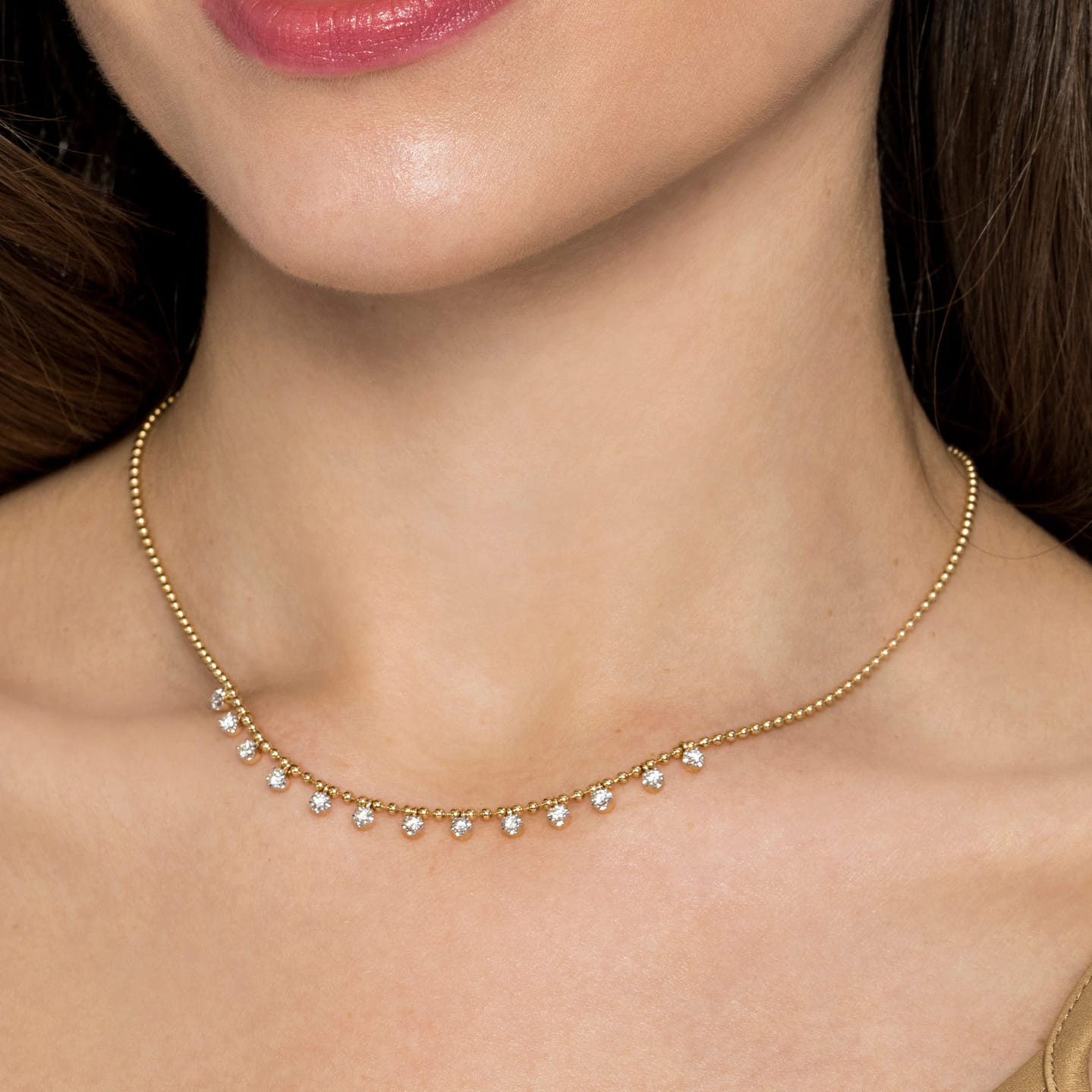 14K White Gold Diamond Drop Station Necklace