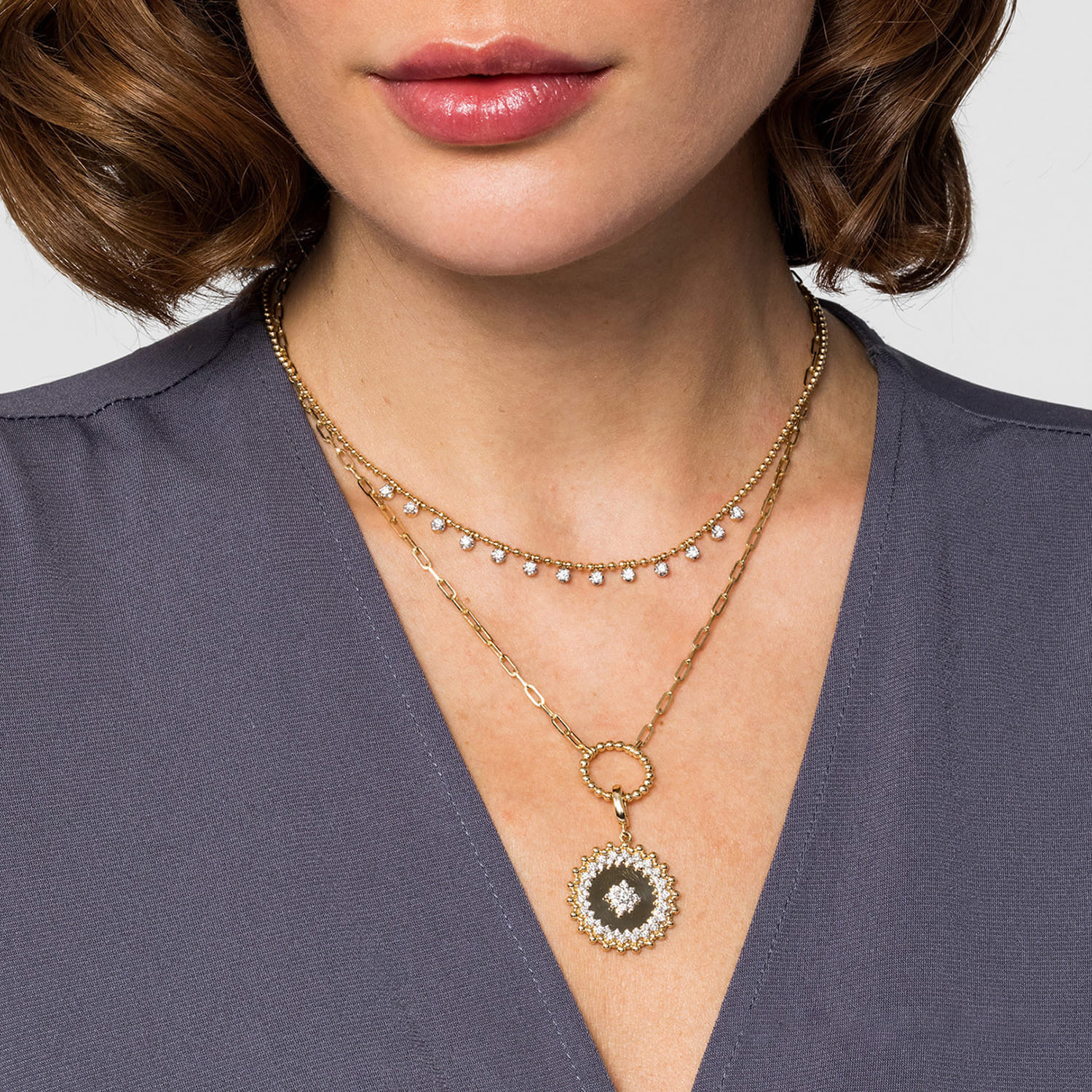 14K White Gold Diamond Drop Station Necklace