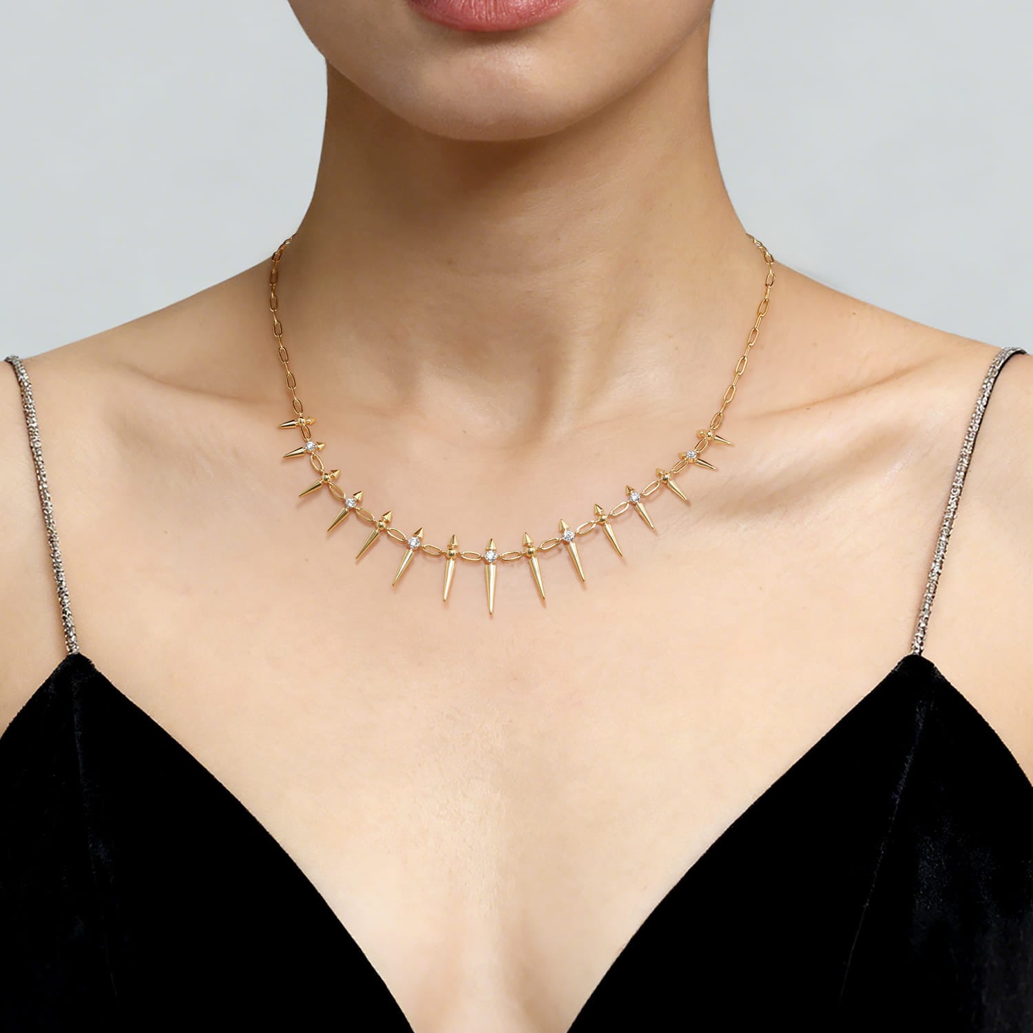 14K Yellow Gold Bujukan Diamond Spike Droplet Necklace