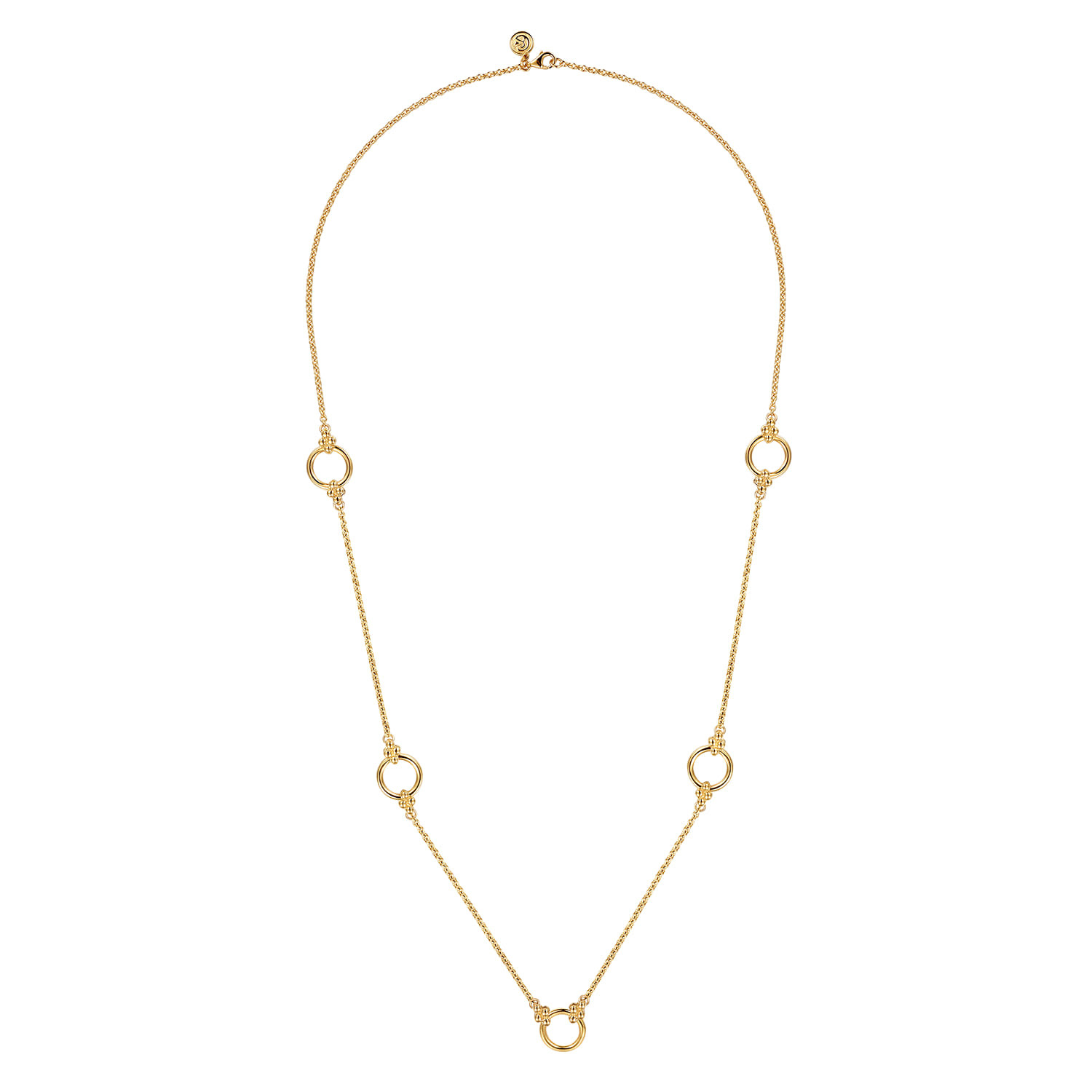 14K Yellow Plain Gold Bujukan Clover Link Chain Station Necklace