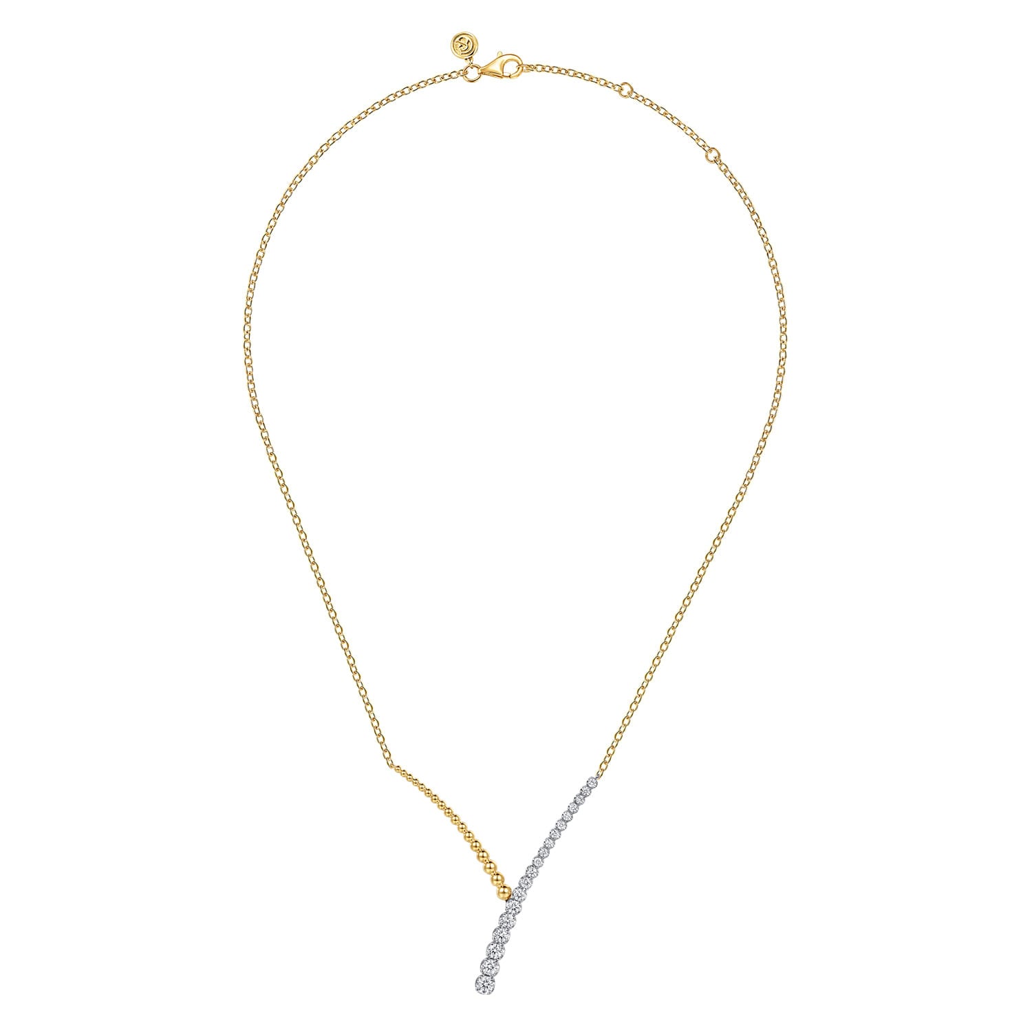 14K White and Yellow Gold Bujukan Beads and Diamond Y Necklace