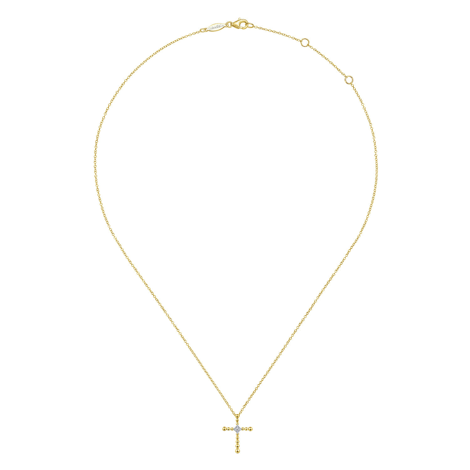 14K Yellow Gold Bujukan Beaded Diamond Cross Pendant Necklace
