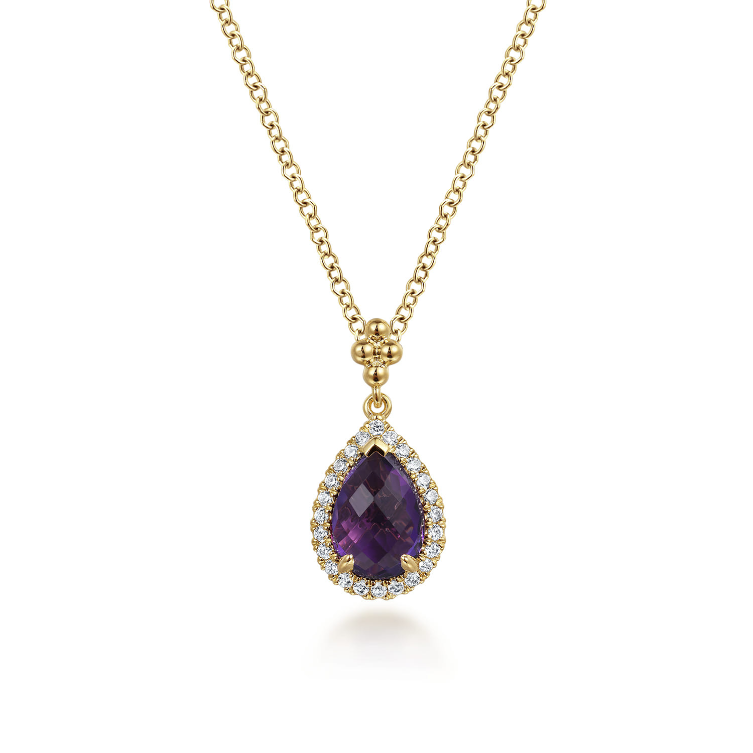 14K Yellow Gold with Diamond Halo Necklace
