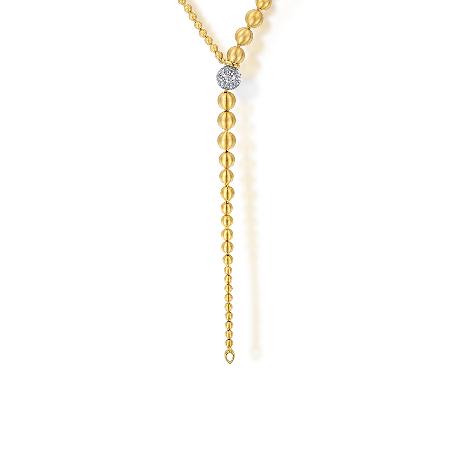 14K White & Yellow Gold Graduating Bujukan Beads and Diamond Y Necklace