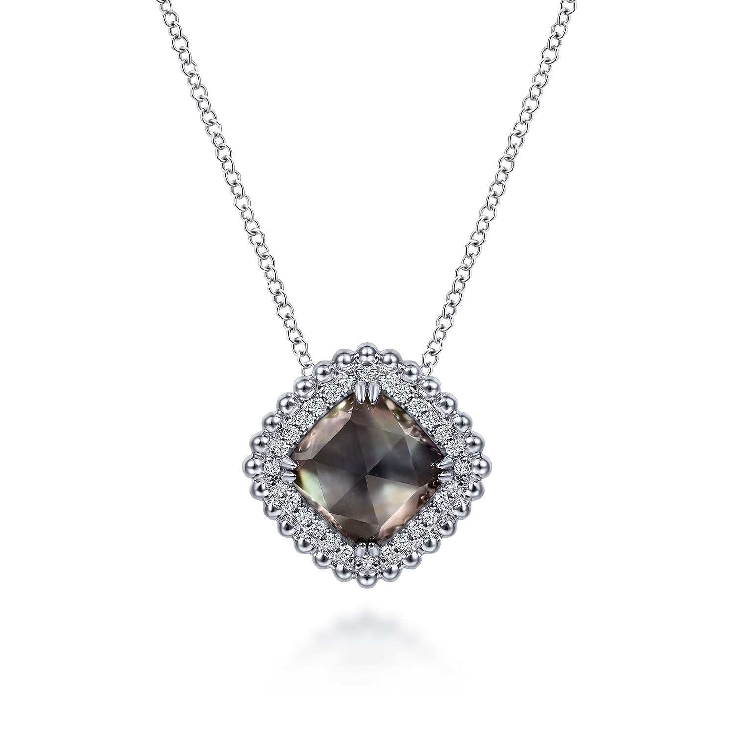 925 Sterling Silver Rock Crystal And Black MOP Pendant Necklace