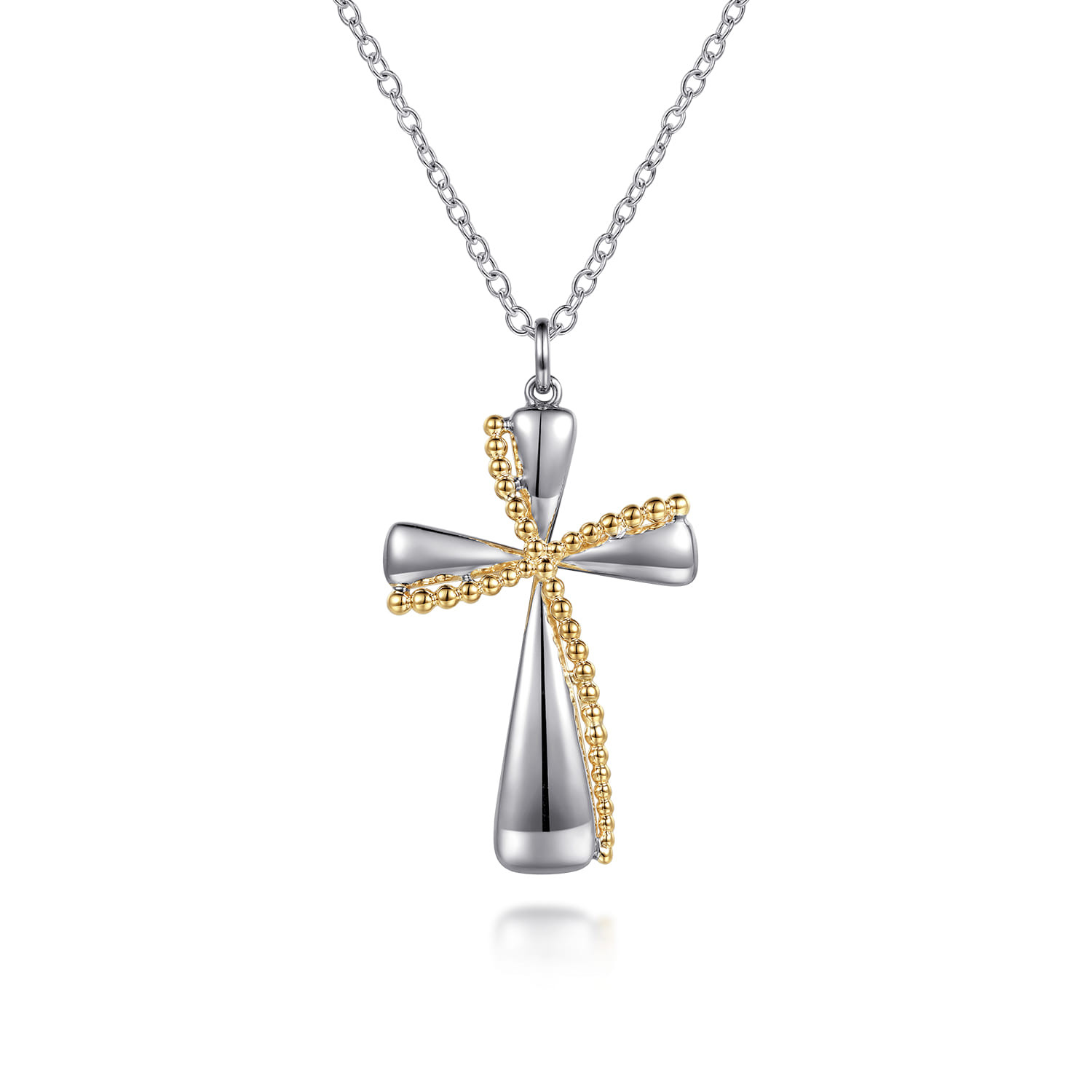 14K Yellow Gold and 925 Sterling Silver Bujukan Cross Necklace