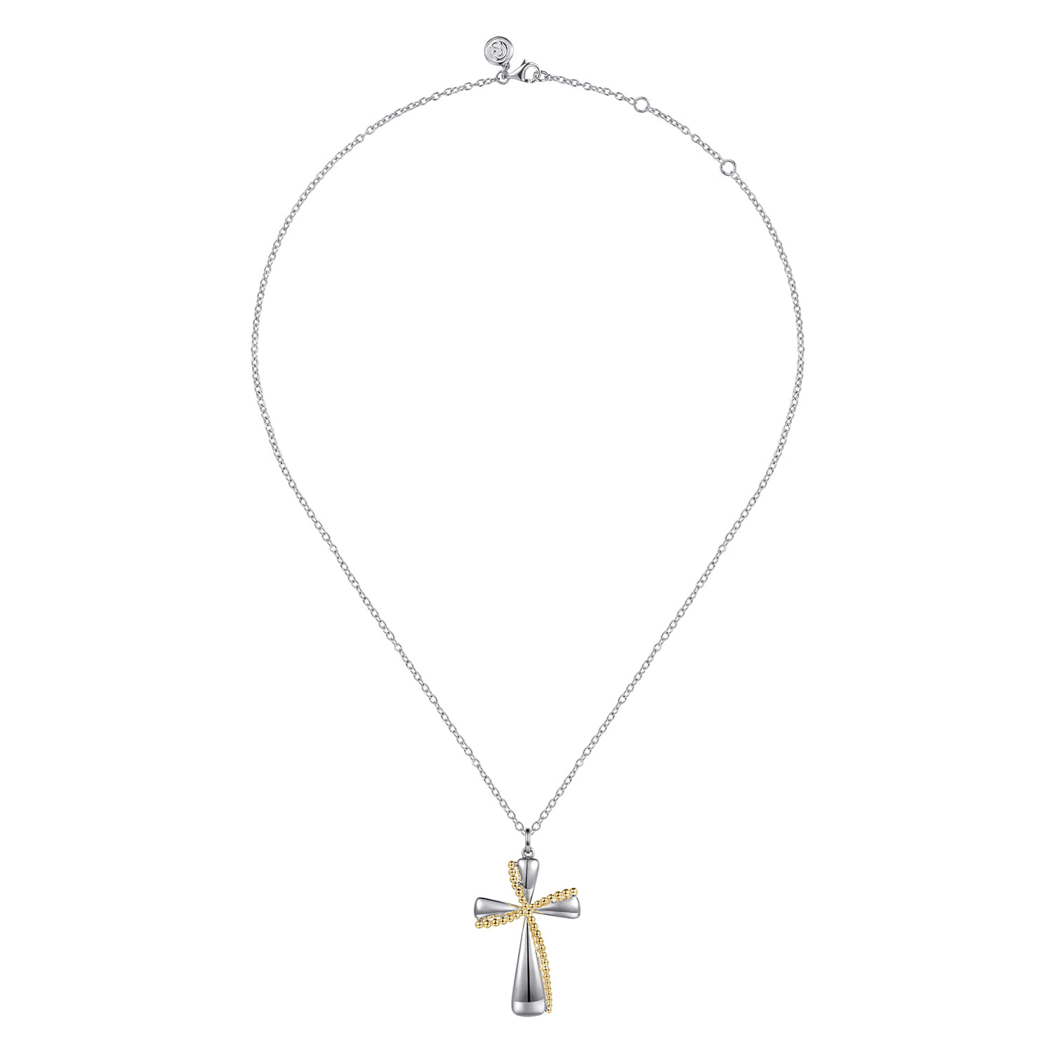 14K Yellow Gold and 925 Sterling Silver Bujukan Cross Necklace
