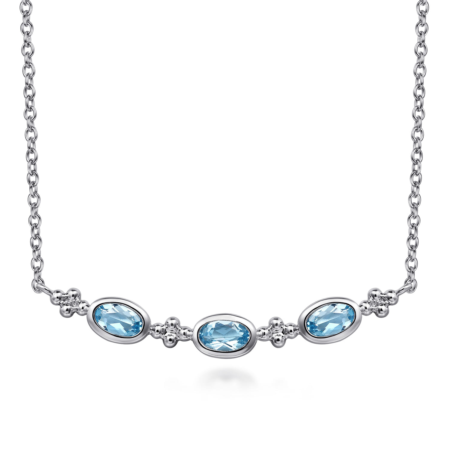 925 Sterling Silver Blue Topaz Bar Necklace-Bujukan