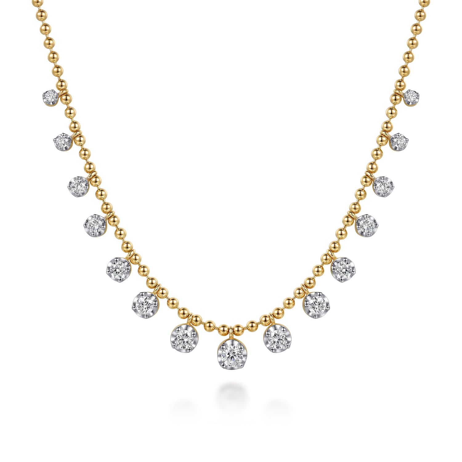 14K Yellow Gold Diamond Drop Station Necklace
