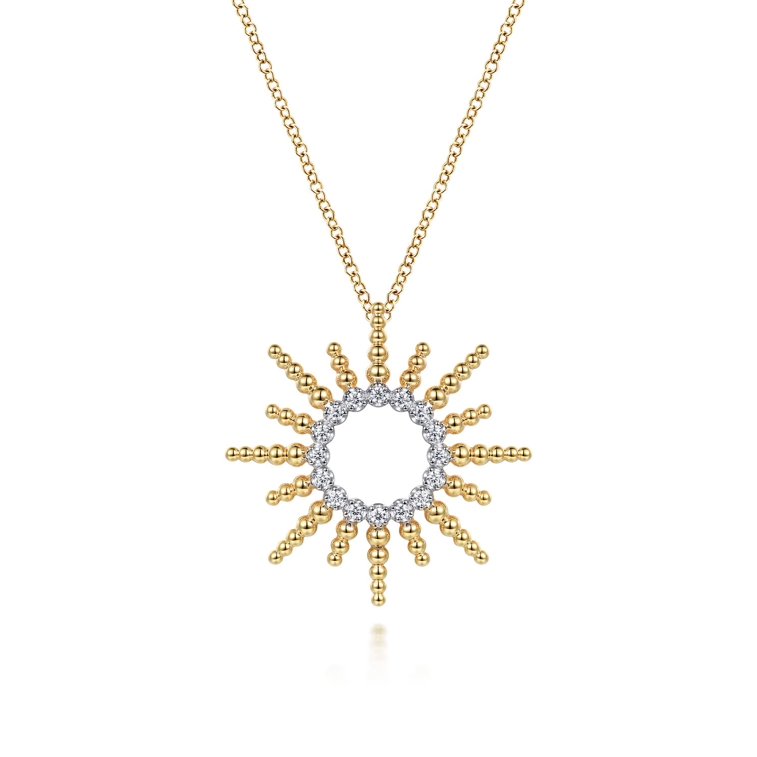 14K Yellow Gold Bujukan Diamond Sunburst Pendant Necklace