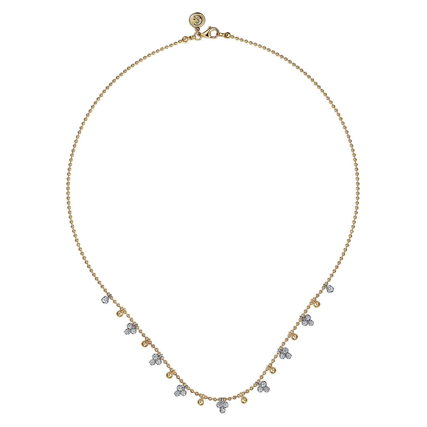 14K White & Yellow Gold Beaded Diamond Droplet Necklace-Bujukan