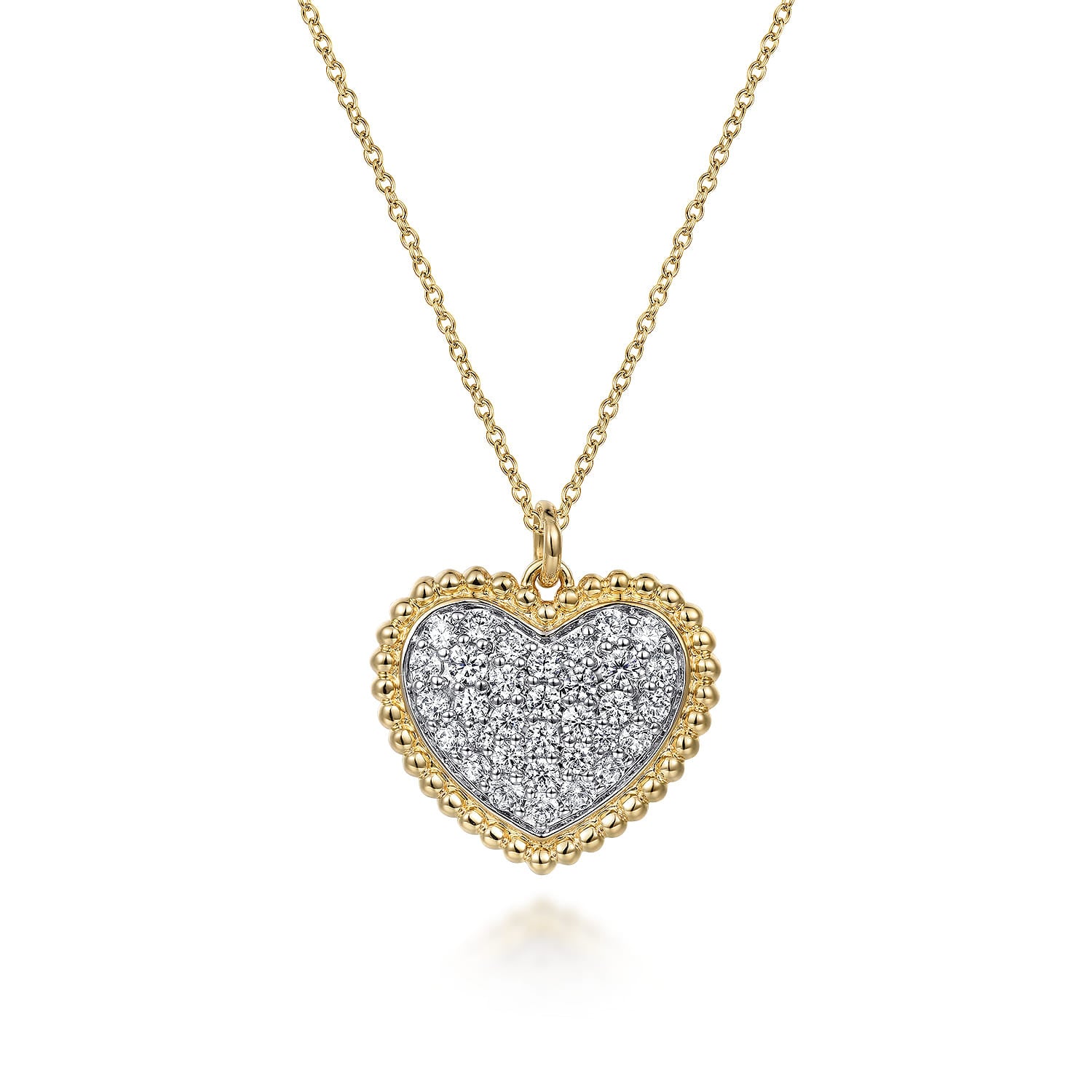 14K Yellow Gold Bujukan Pave Diamond Heart Necklace