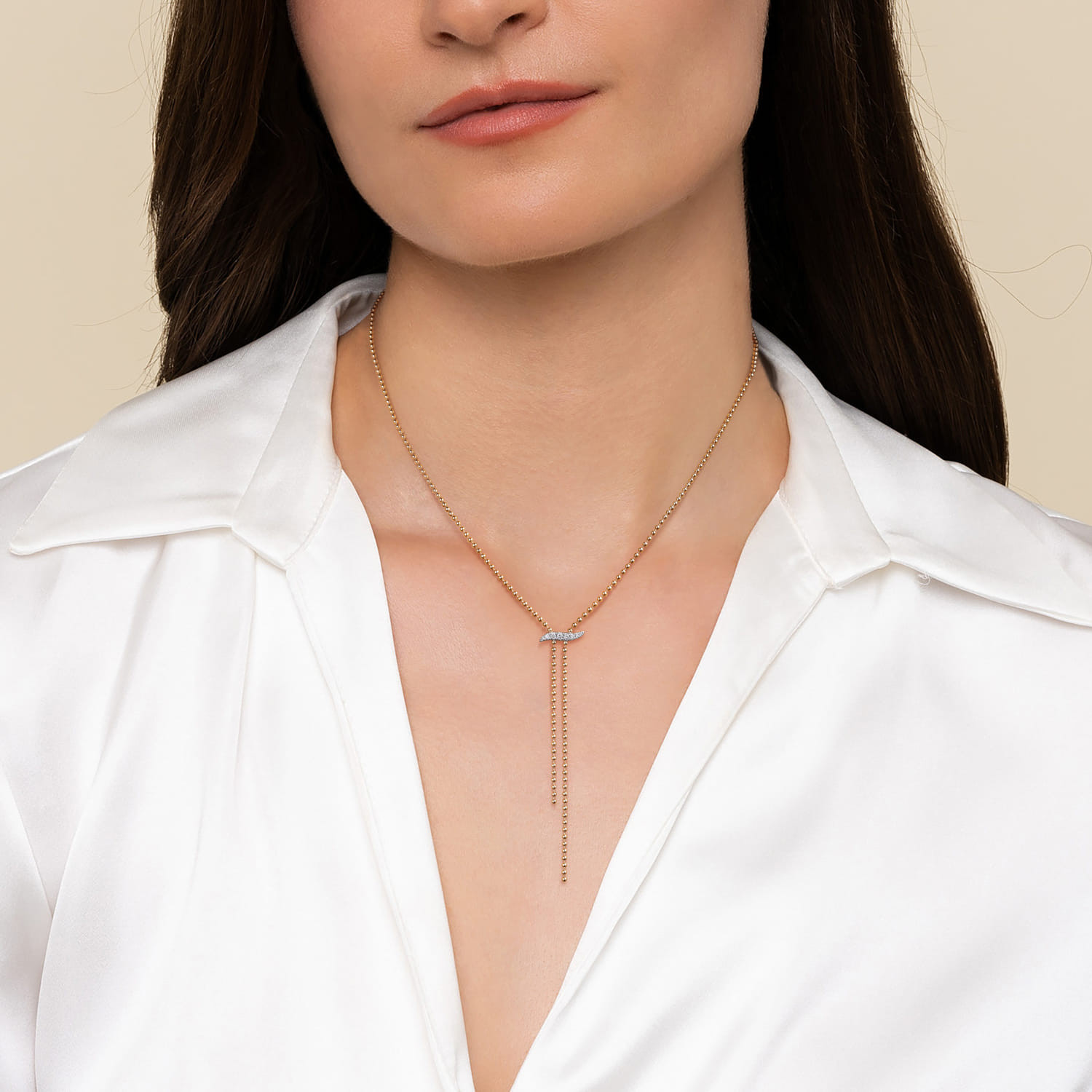 14K White & Yellow Gold Bujukan and Diamond Y Necklace