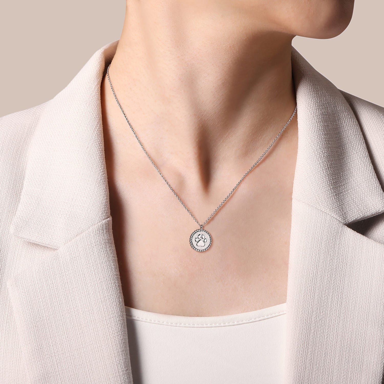 925 Sterling Silver Paw Print Pendant Necklace-Bujukan