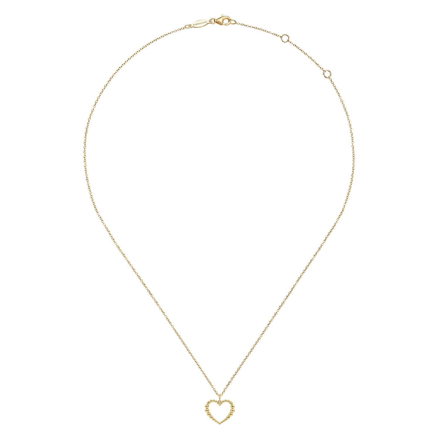 14K Yellow Gold Bujukan Beaded Open Heart Pendant Necklace