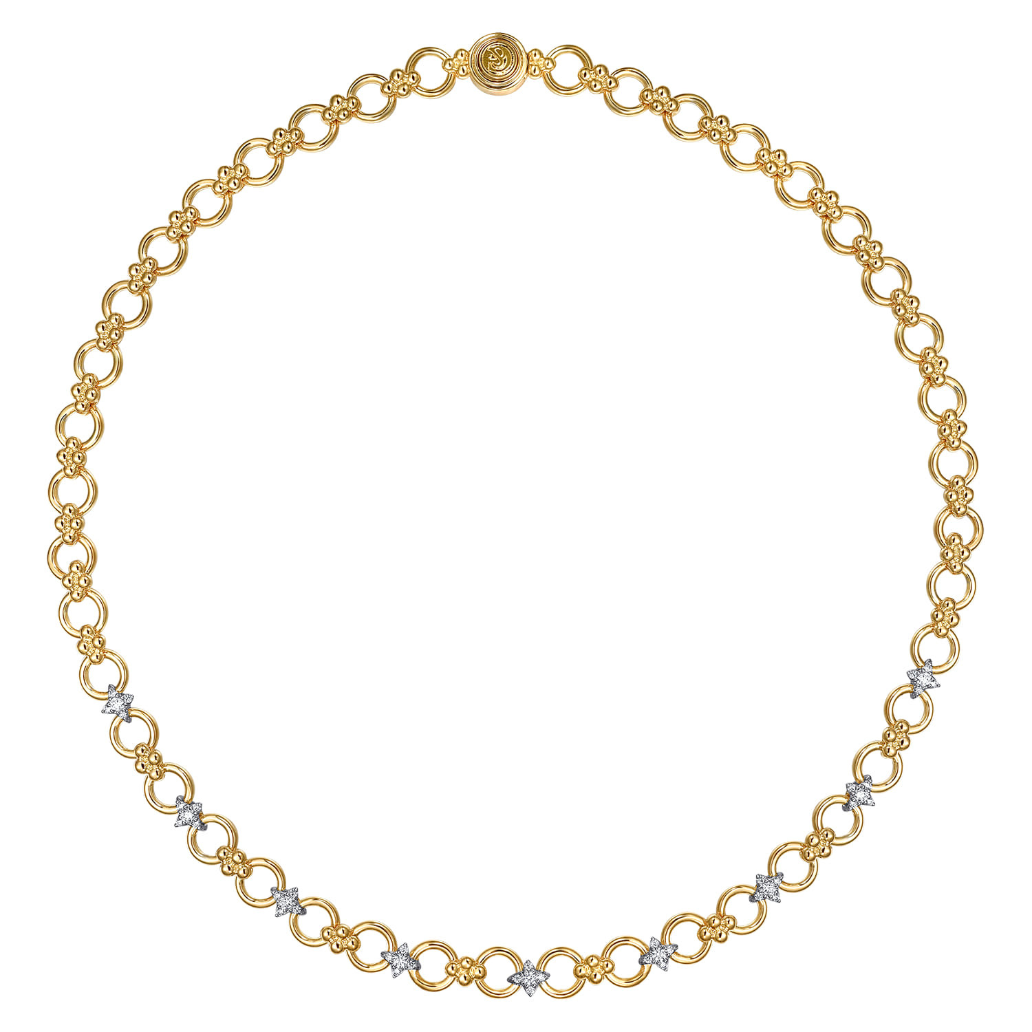 14K White & Yellow Gold Bujukan Diamond and Hollow Link Chain Necklace