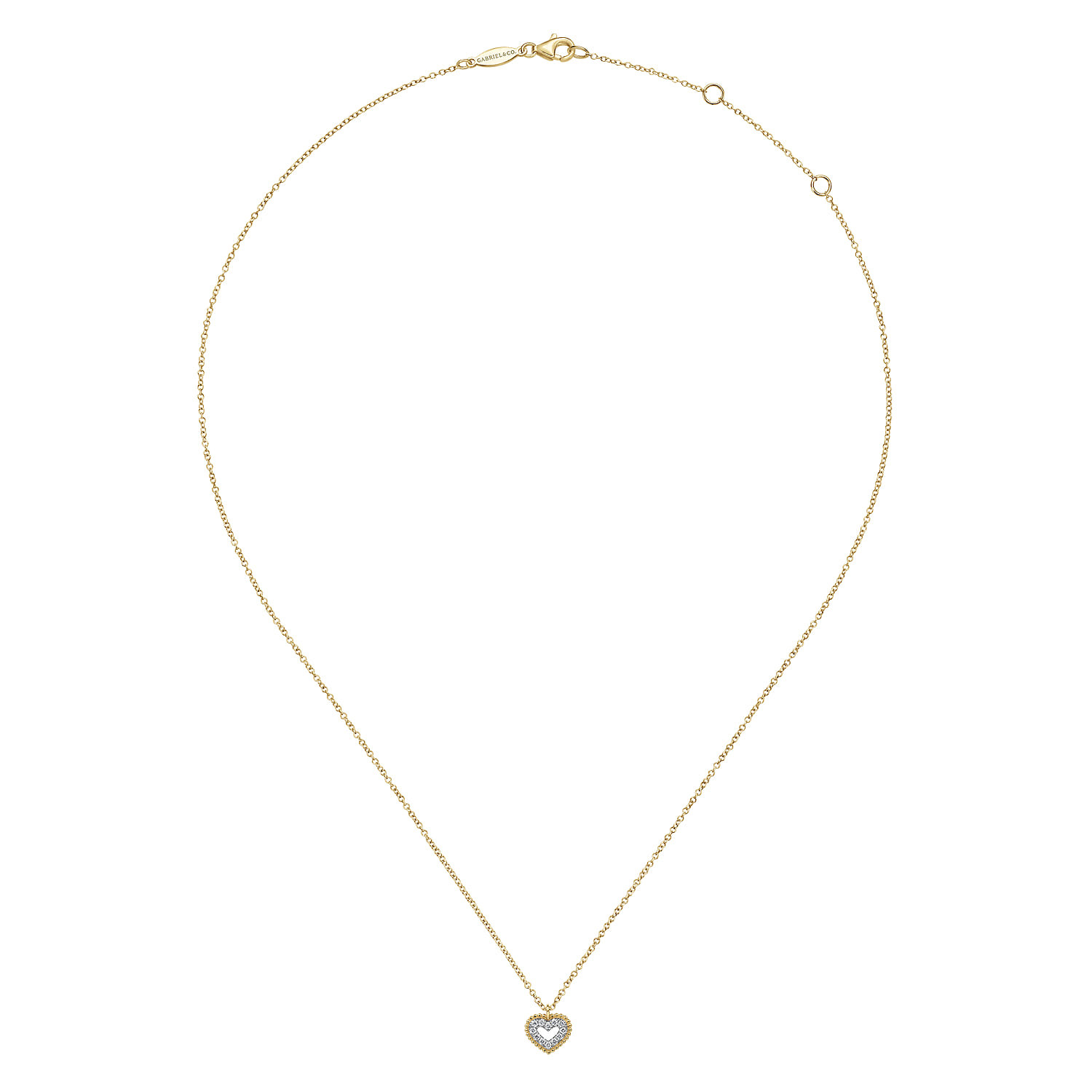 14K Yellow Gold Bujukan Diamond Pave Heart Pendant Necklace