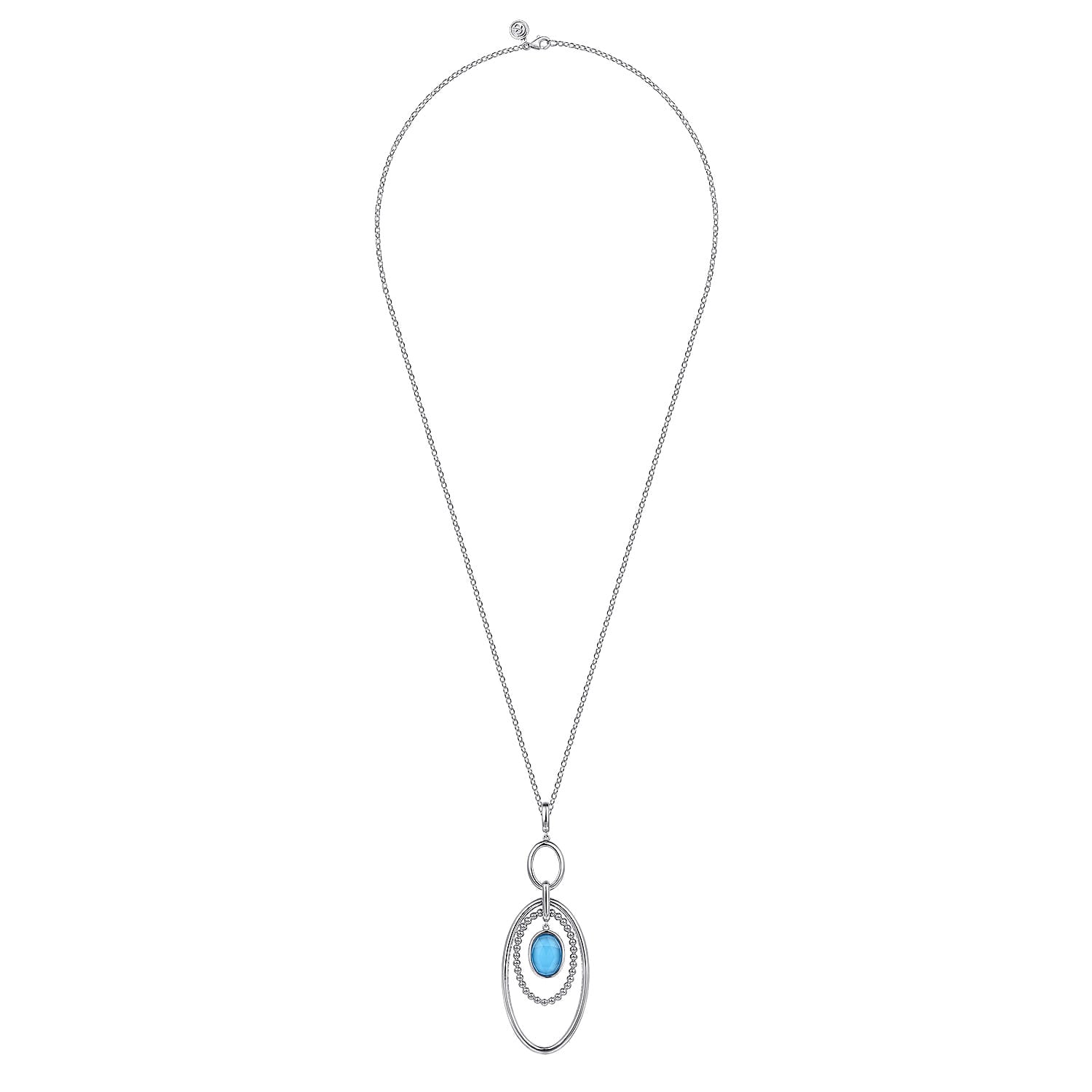 925 Sterling Silver Rock crystal & Turquoise Doublet Pendant Drop Necklace