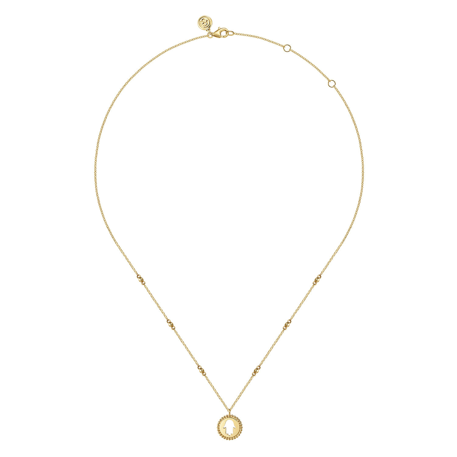 14K Yellow Plain Gold Bujukan Hamsa Medallion Necklace