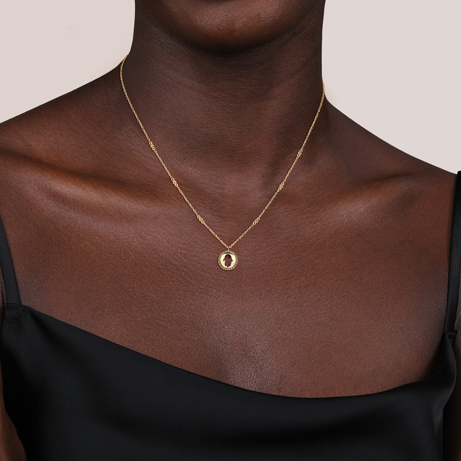 14K Yellow Plain Gold Bujukan Hamsa Medallion Necklace