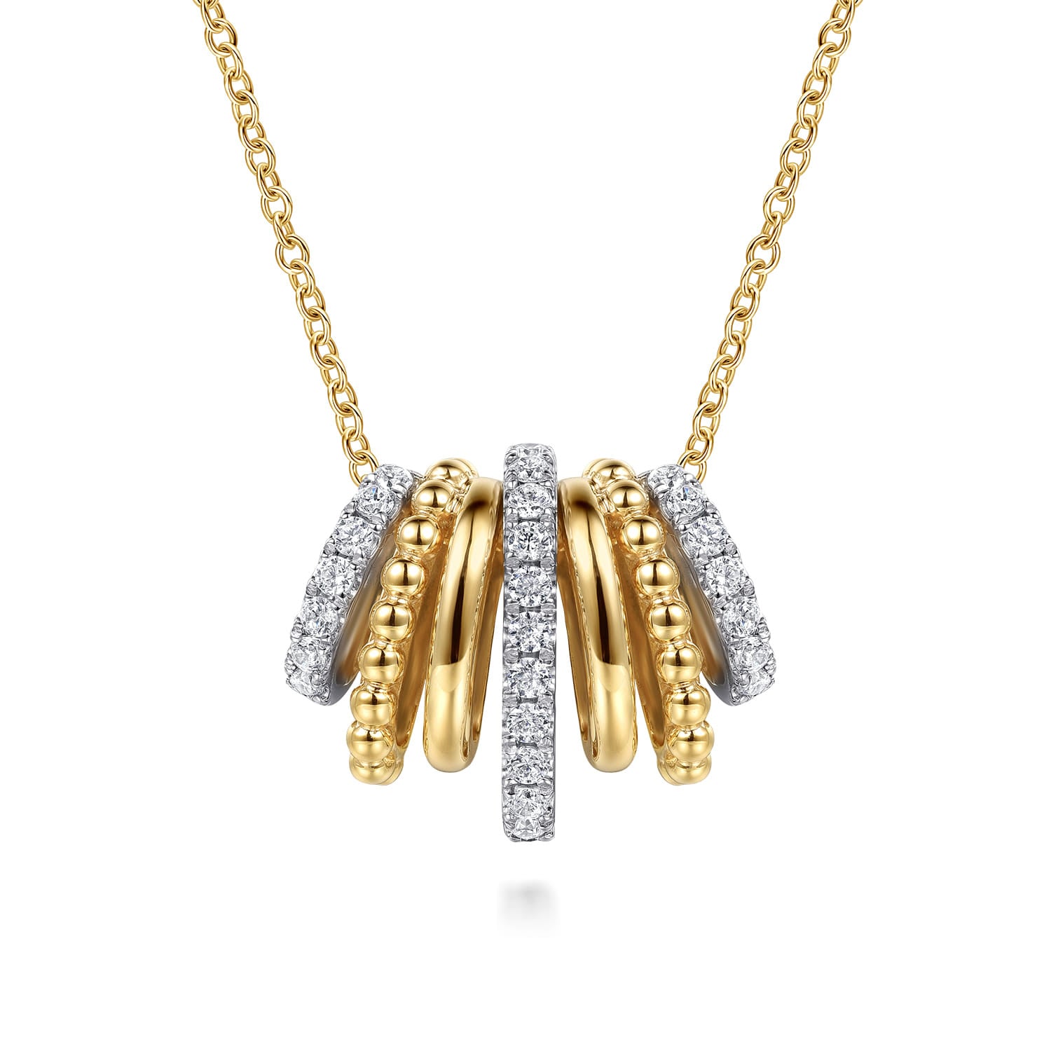 14K White & Yellow Gold Bujukan Diamond Multi Row Pendant Necklace