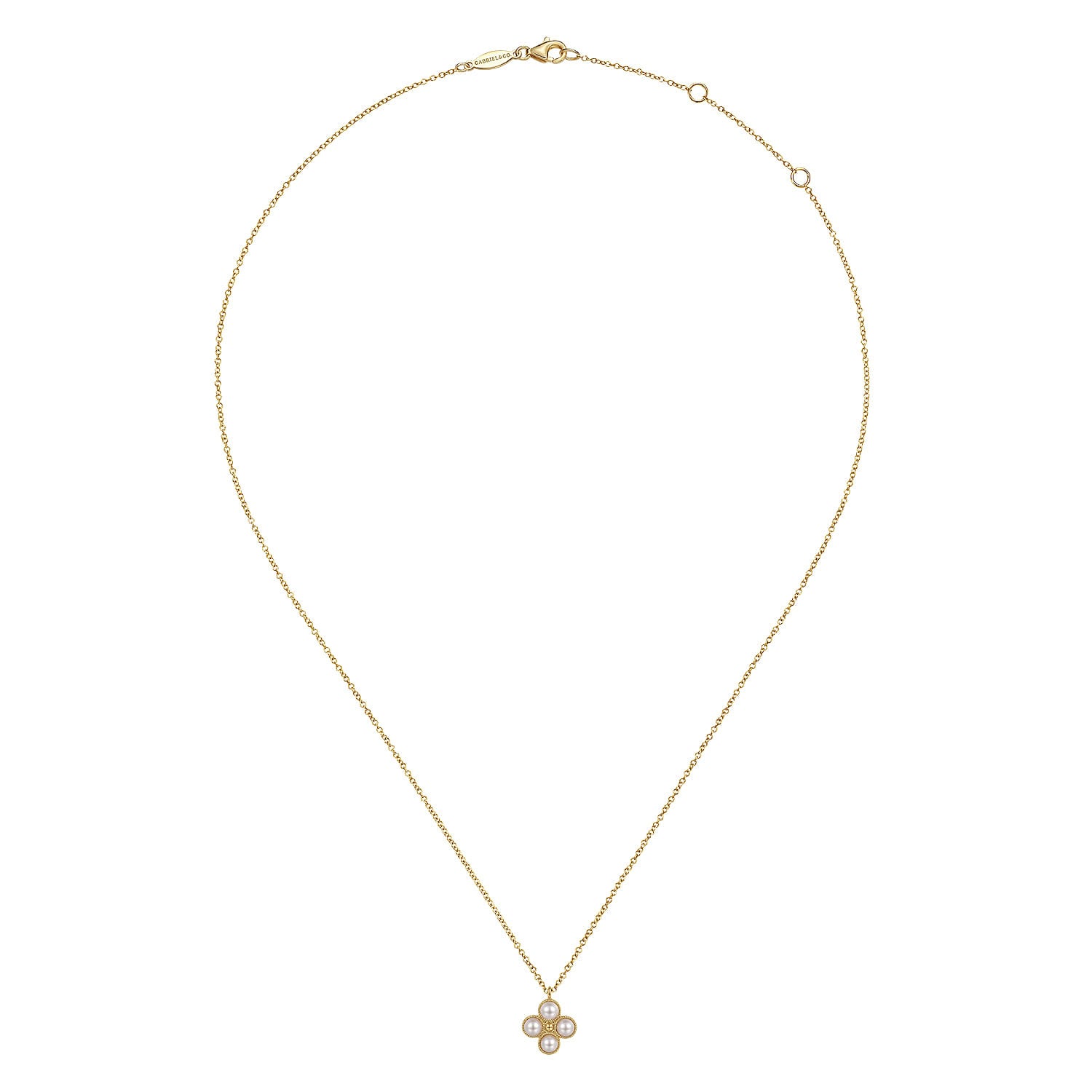 14K Yellow Gold Pearl Clover Pendant Necklace