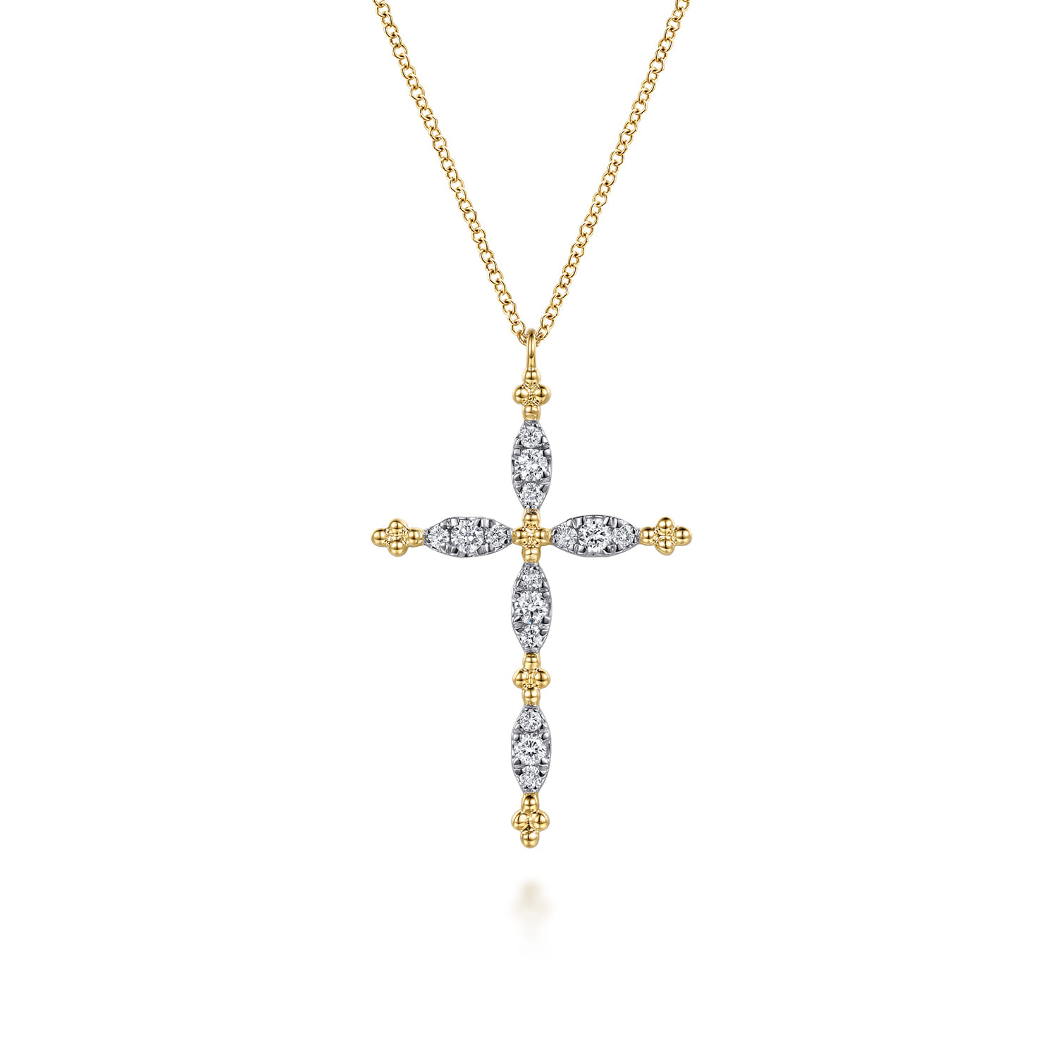 14K Yellow Gold Bujukan Diamond Cross Pendant Necklace