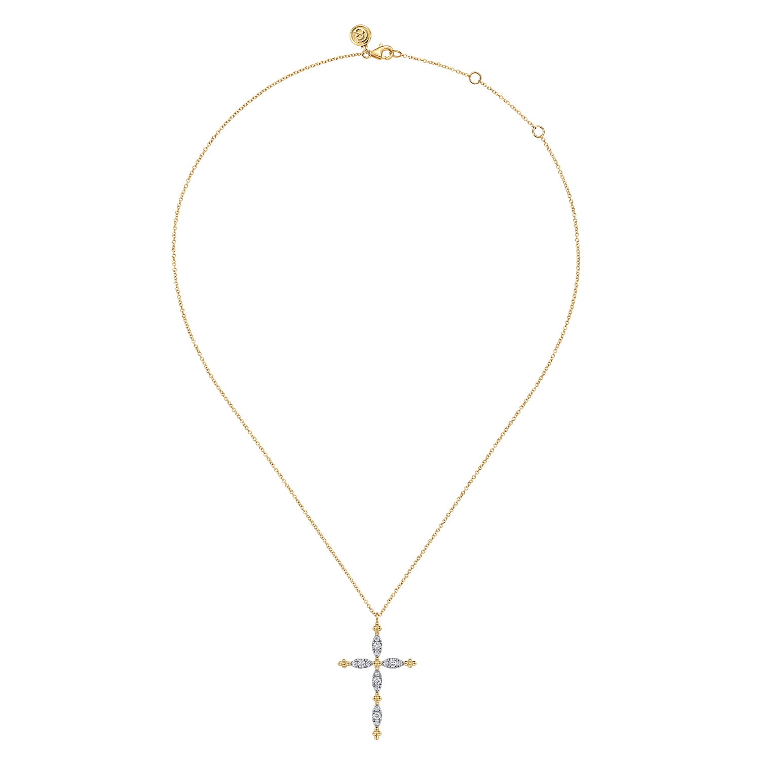 14K Yellow Gold Bujukan Diamond Cross Pendant Necklace